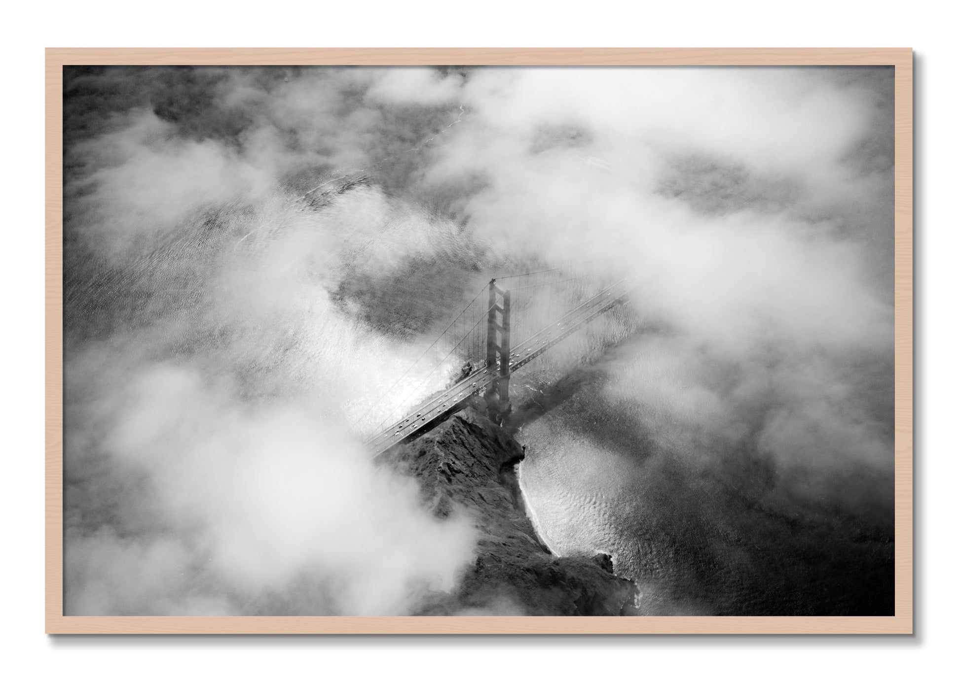 Framed photograph of Golden Gate Fog by Dylan Ozanich, Maple frame, Full Bleed