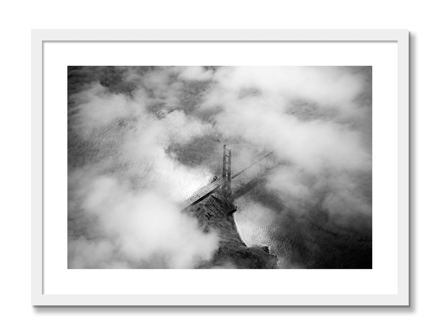 Framed photograph of Golden Gate Fog by Dylan Ozanich, White frame, Borders