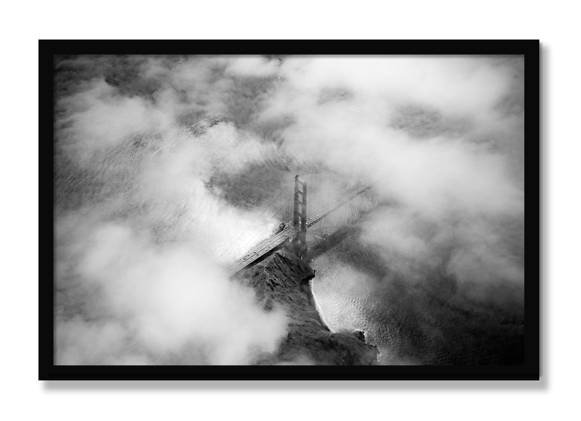 Framed photograph of Golden Gate Fog by Dylan Ozanich, Black frame, Full Bleed