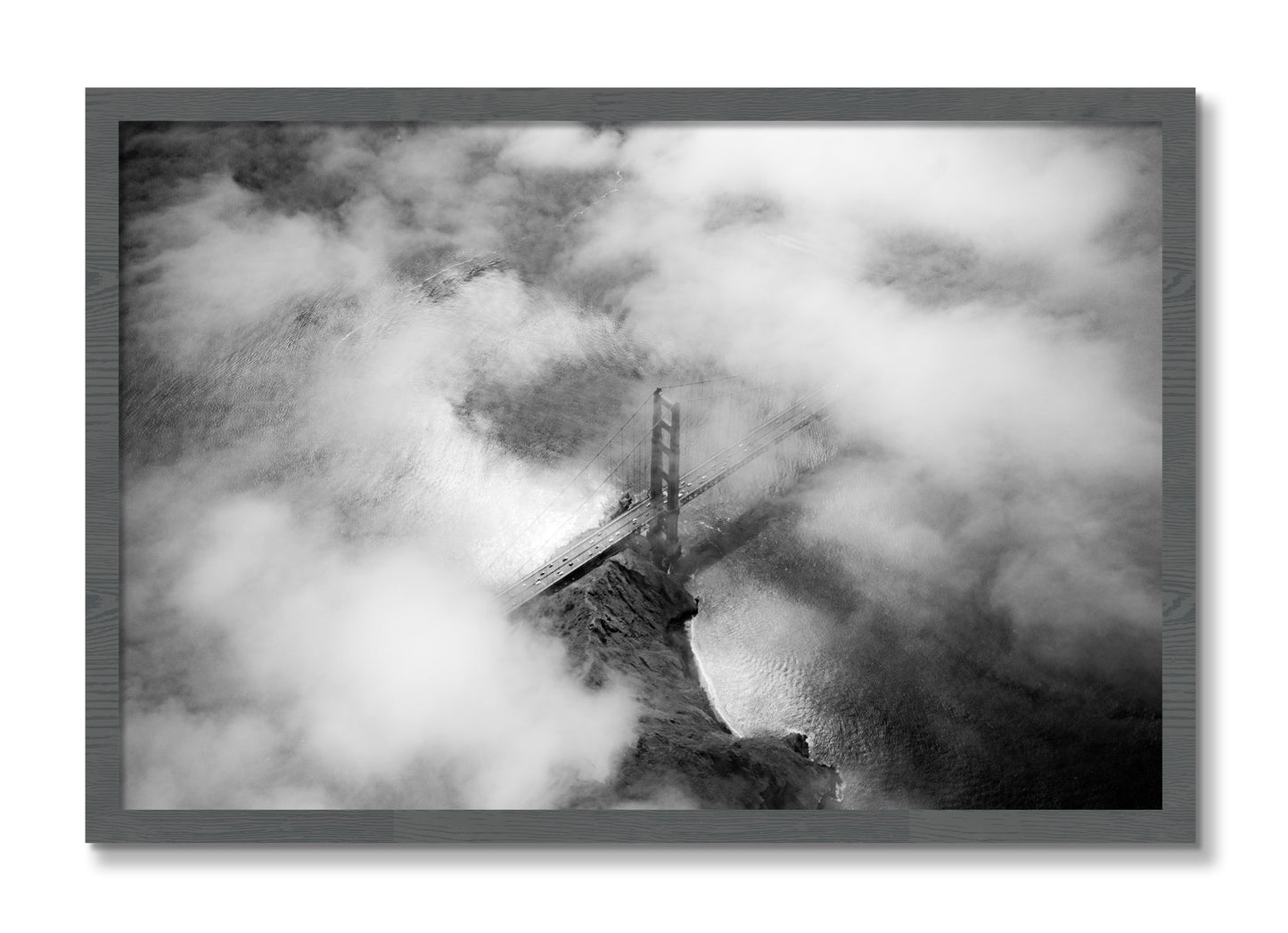 Framed photograph of Golden Gate Fog by Dylan Ozanich, Grey frame, Full Bleed