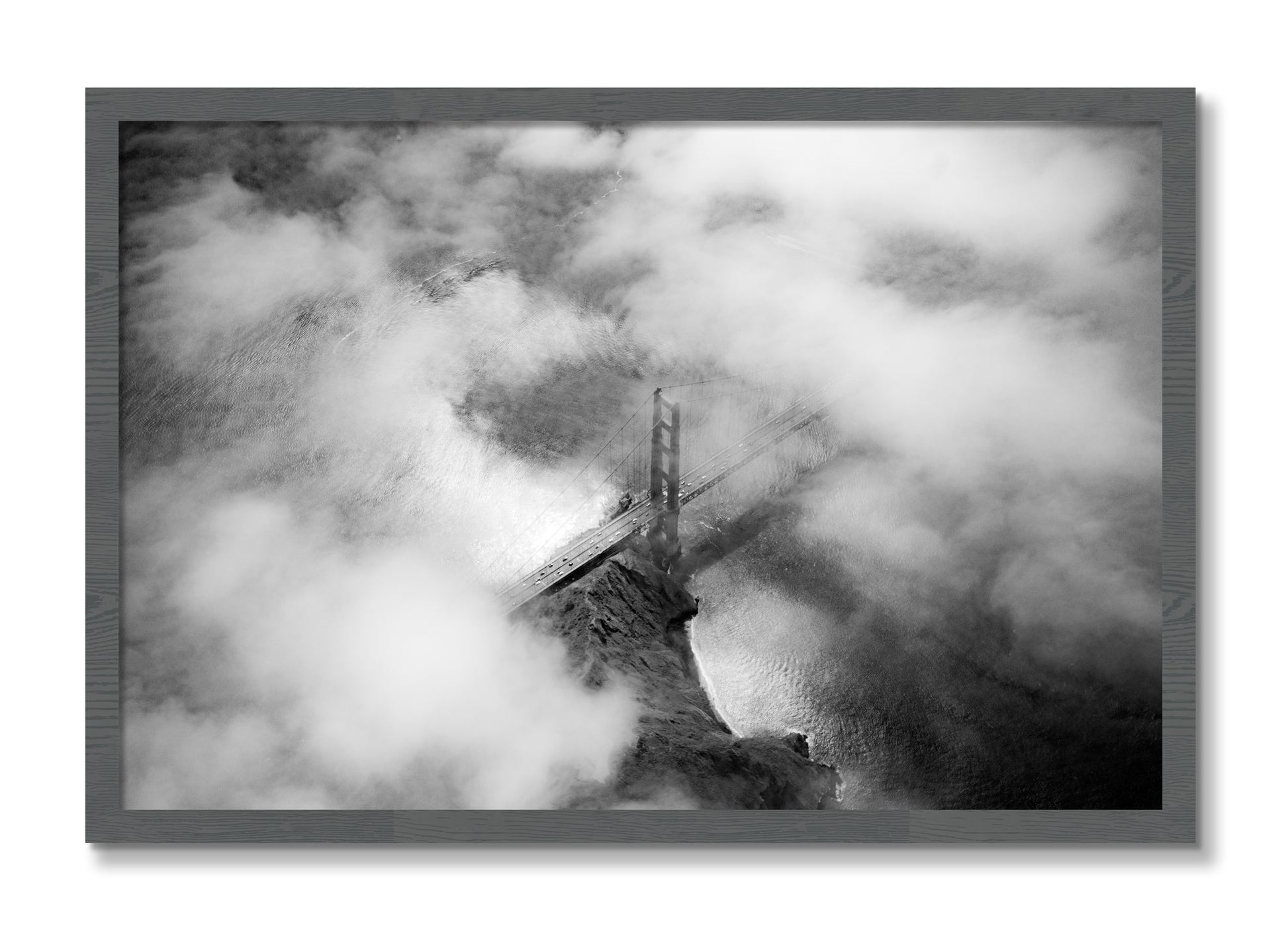 Framed photograph of Golden Gate Fog by Dylan Ozanich, Grey frame, Full Bleed