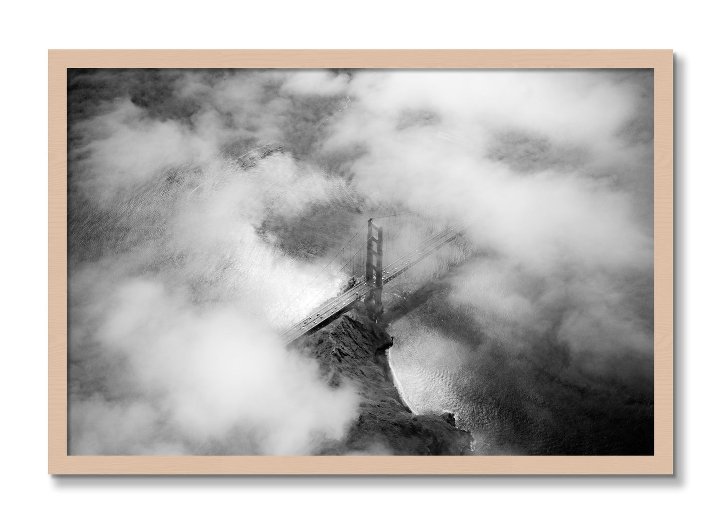 Framed photograph of Golden Gate Fog by Dylan Ozanich, Maple frame, Full Bleed