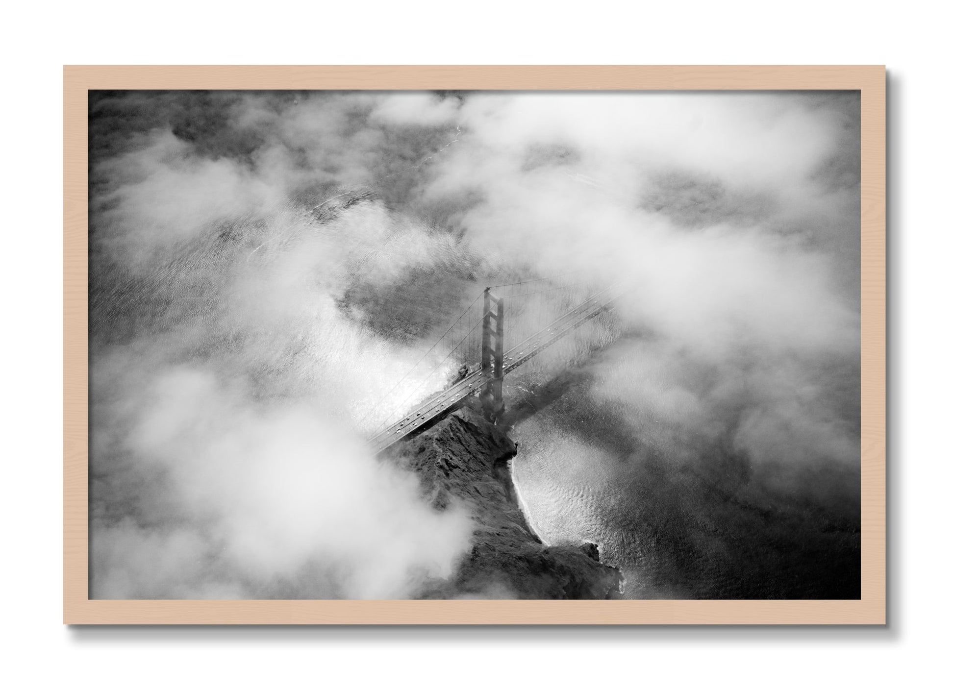Framed photograph of Golden Gate Fog by Dylan Ozanich, Maple frame, Full Bleed