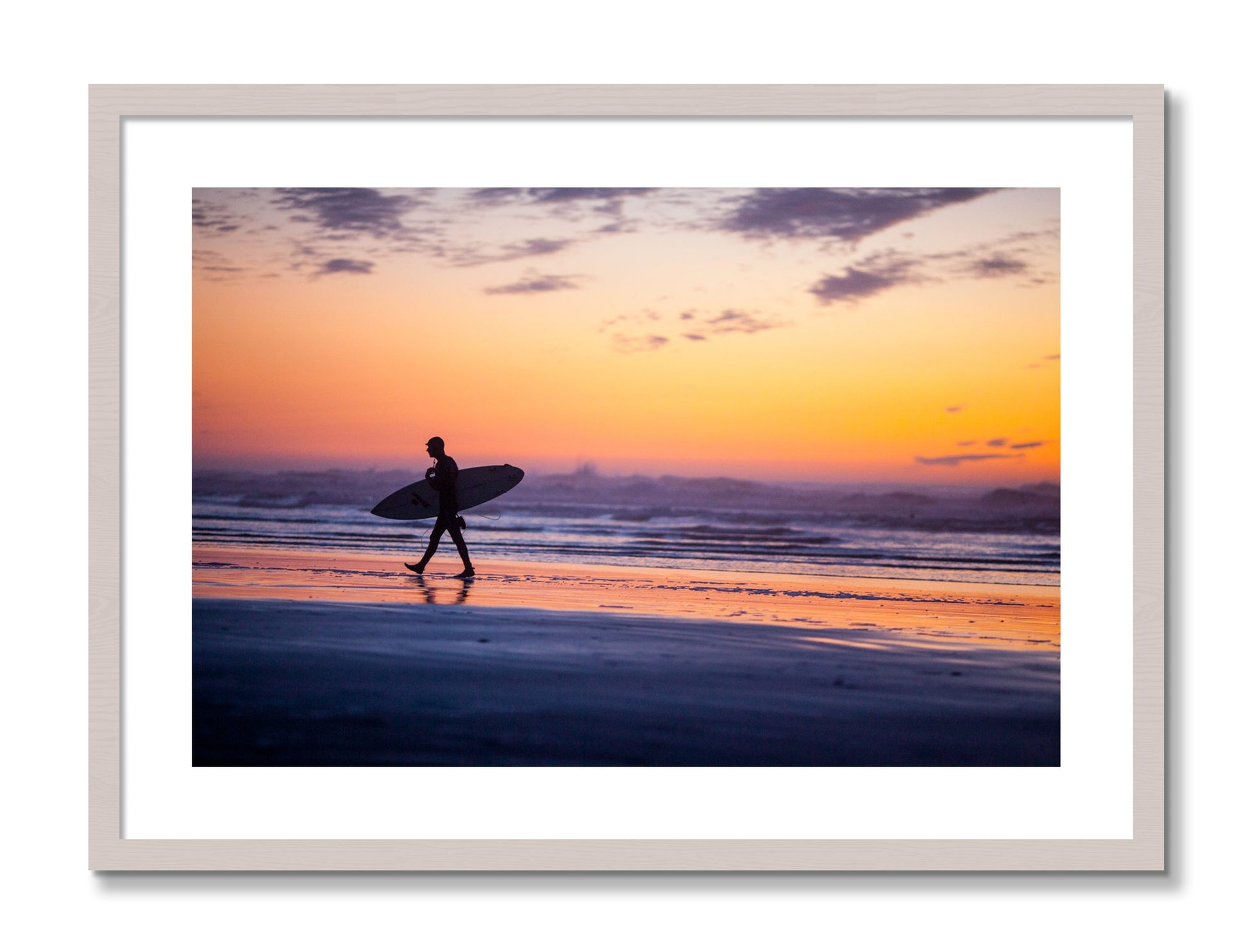 Framed photograph of Good Session by Dylan Ozanich, White Maple frame, Borders