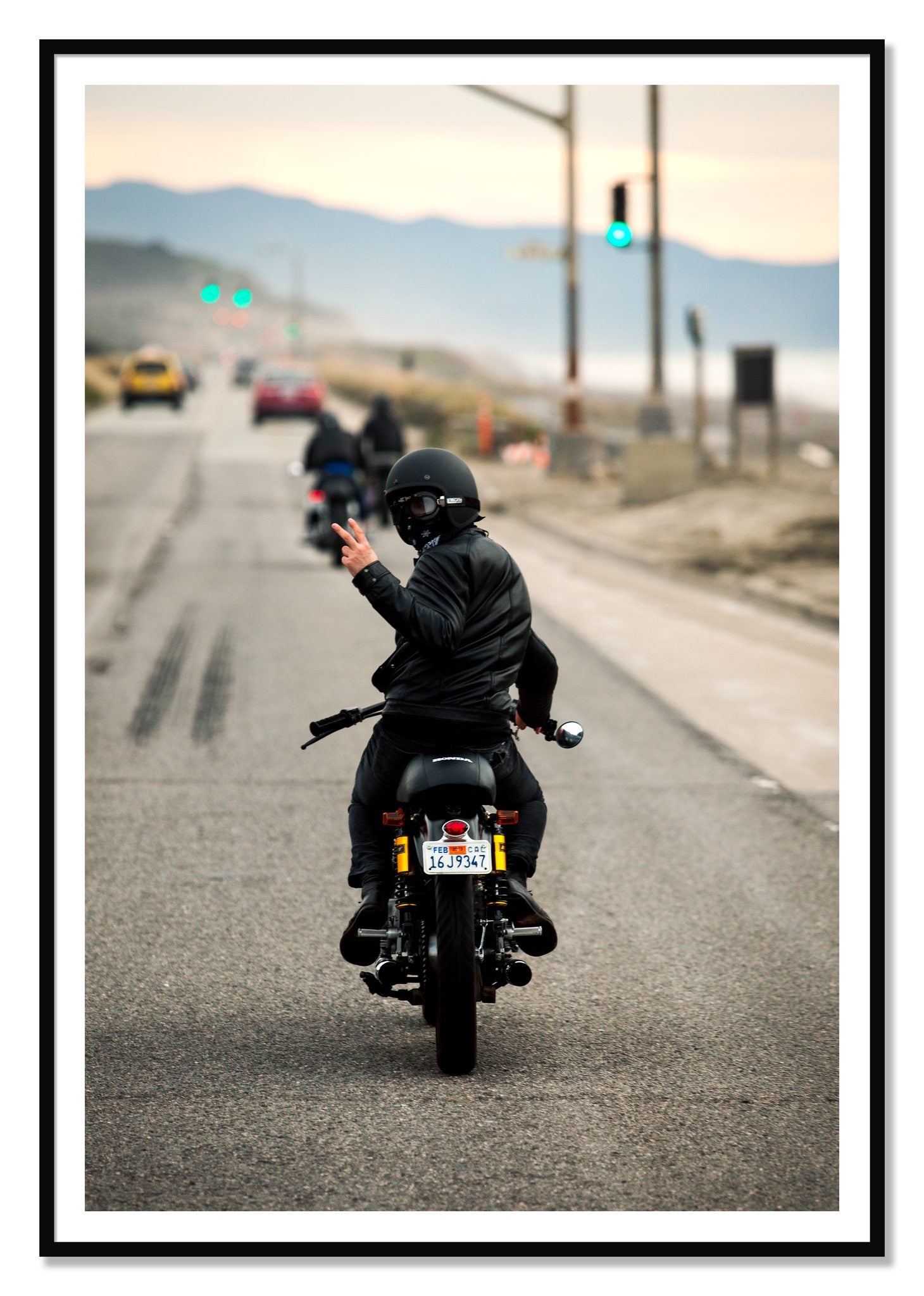 Great Highway Riding by Dylan Ozanich, 48×72 print with a White Border in a Black frame
