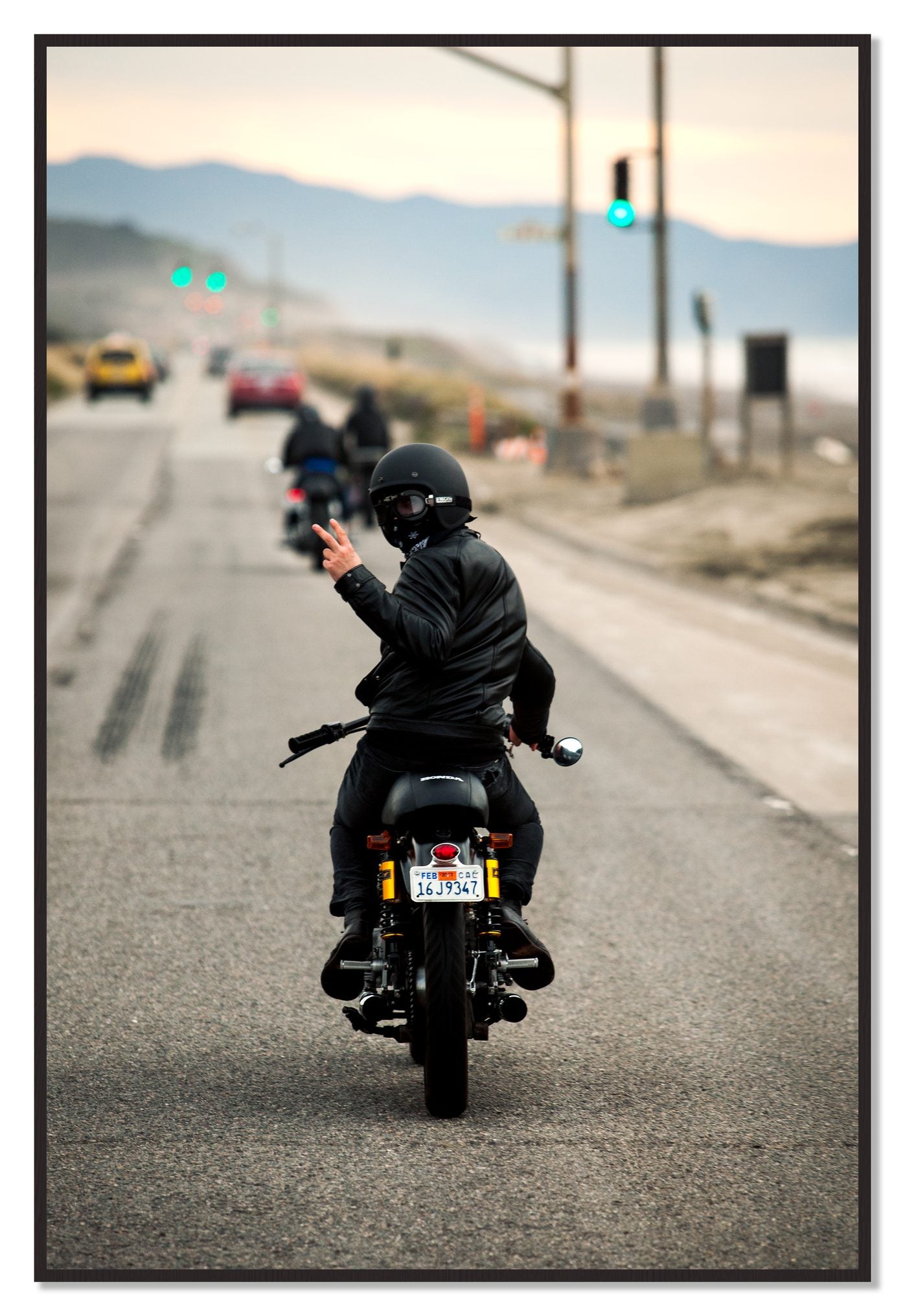 Great Highway Riding by Dylan Ozanich, 48×72 Full Bleed Print in a Black Walnut frame
