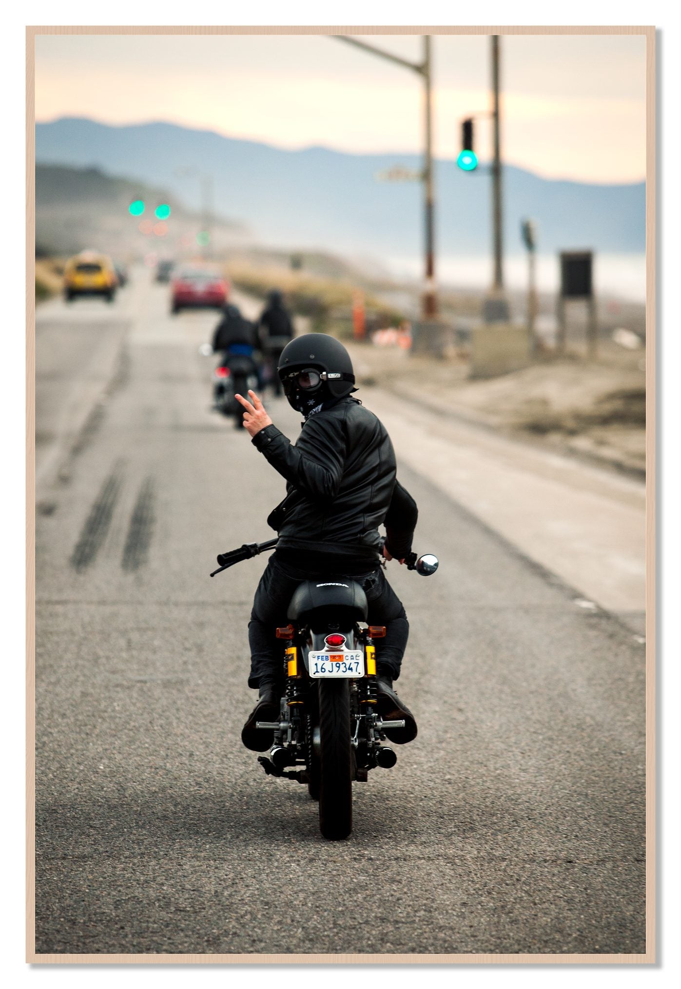 Great Highway Riding by Dylan Ozanich, 48×72 Full Bleed Print in a Maple frame