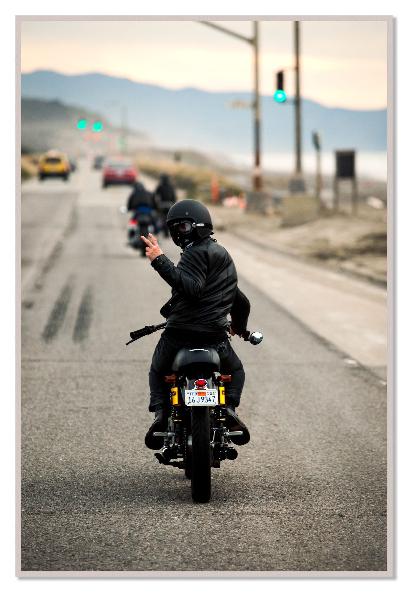 Great Highway Riding by Dylan Ozanich, 48×72 Full Bleed Print in a White Maple frame
