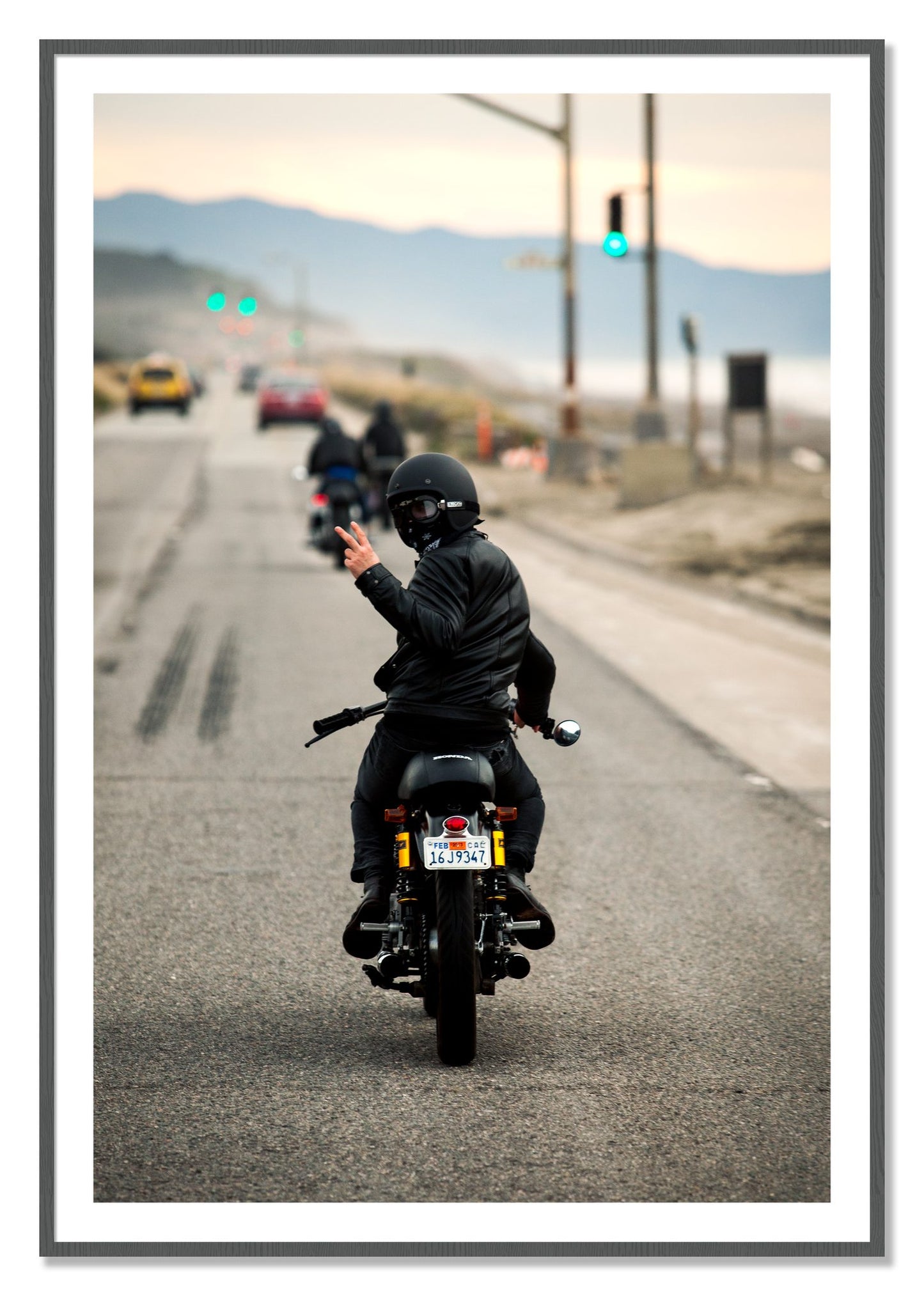 Framed photograph of Great Highway Riding by Dylan Ozanich, Grey frame, Borders