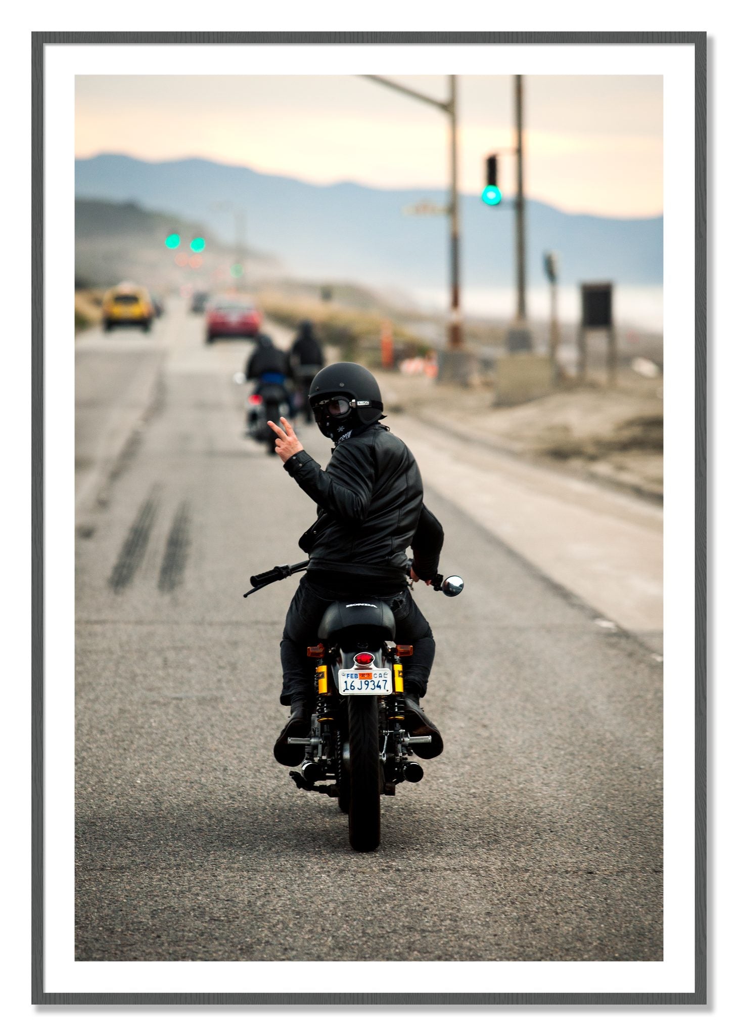 Framed photograph of Great Highway Riding by Dylan Ozanich, Grey frame, Borders