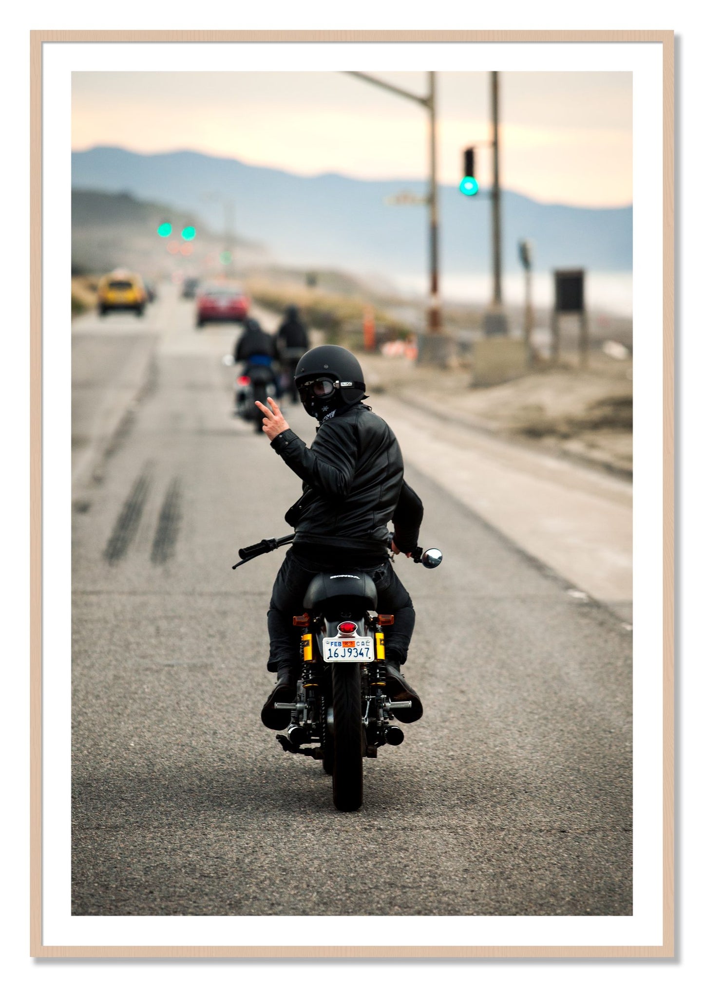 Framed photograph of Great Highway Riding by Dylan Ozanich, Maple frame, Borders