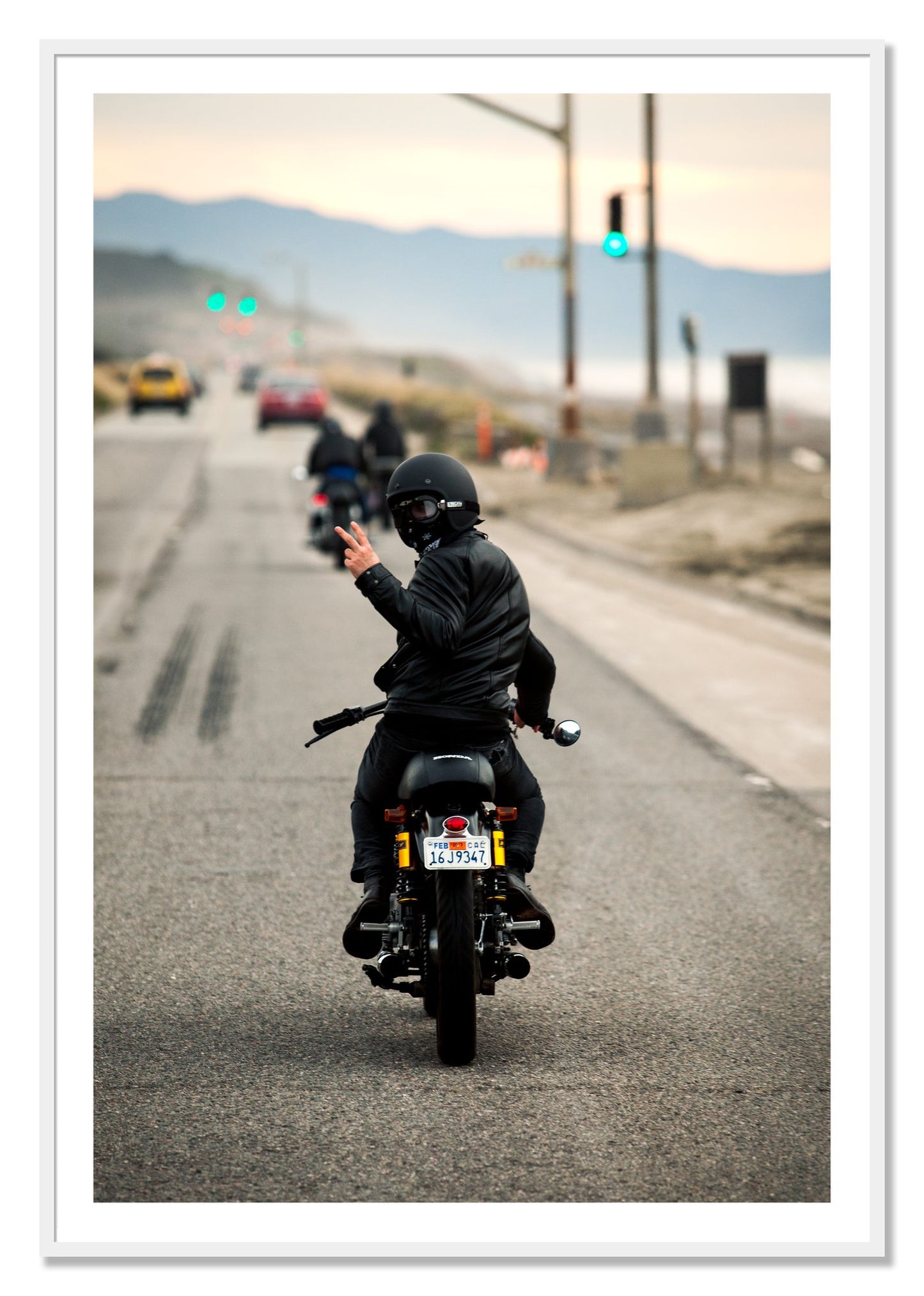 Framed photograph of Great Highway Riding by Dylan Ozanich, White frame, Borders