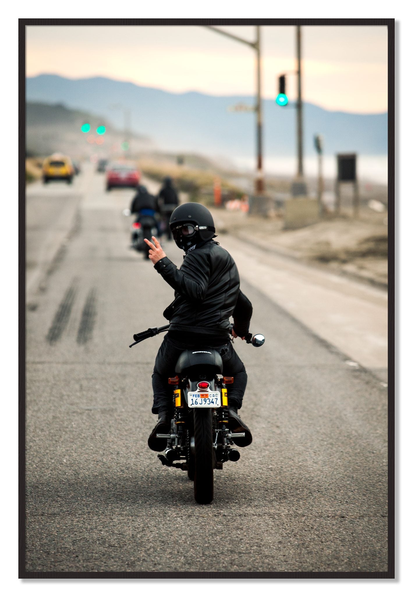 Framed photograph of Great Highway Riding by Dylan Ozanich, Black Walnut frame, Full Bleed