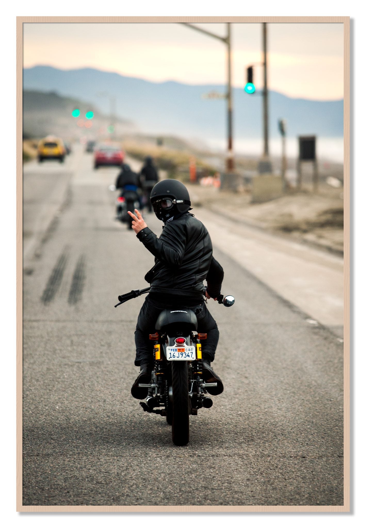 Framed photograph of Great Highway Riding by Dylan Ozanich, Maple frame, Full Bleed