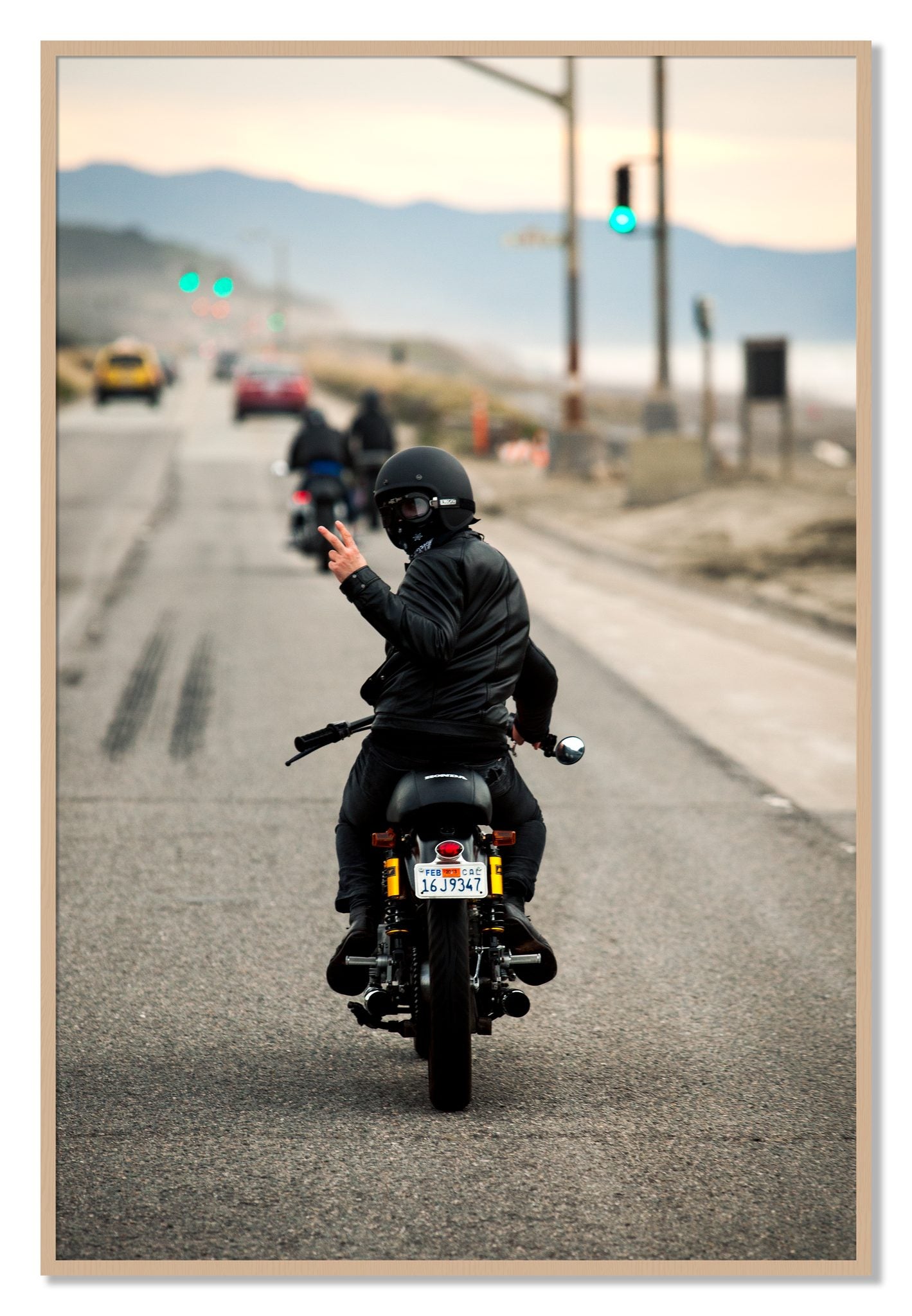Framed photograph of Great Highway Riding by Dylan Ozanich, Oak frame, Full Bleed