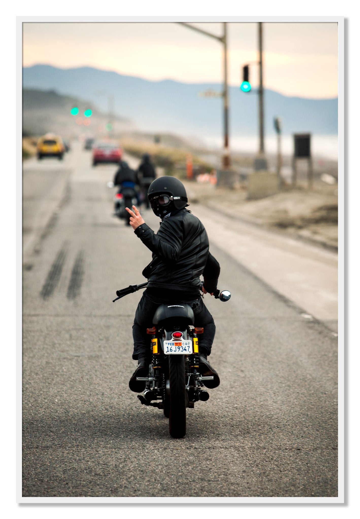 Framed photograph of Great Highway Riding by Dylan Ozanich, White frame, Full Bleed