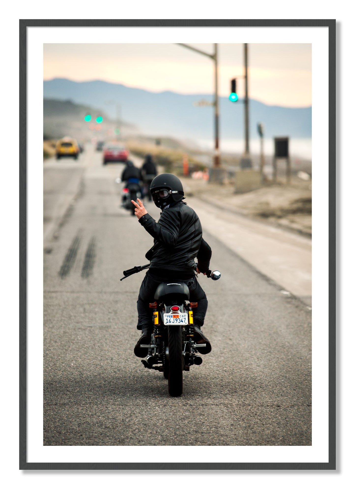 Framed photograph of Great Highway Riding by Dylan Ozanich, Grey frame, Borders