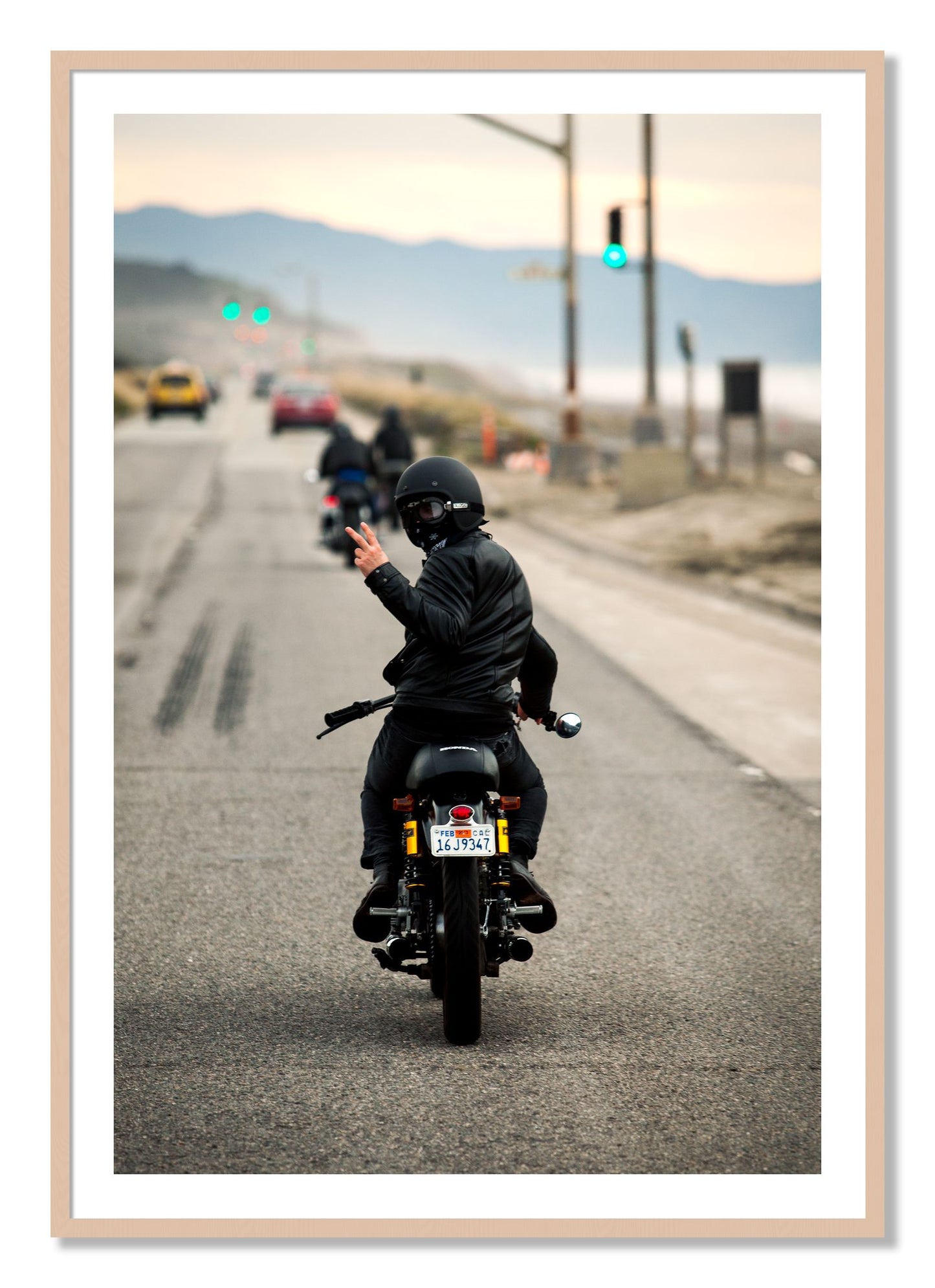 Framed photograph of Great Highway Riding by Dylan Ozanich, Maple frame, Borders