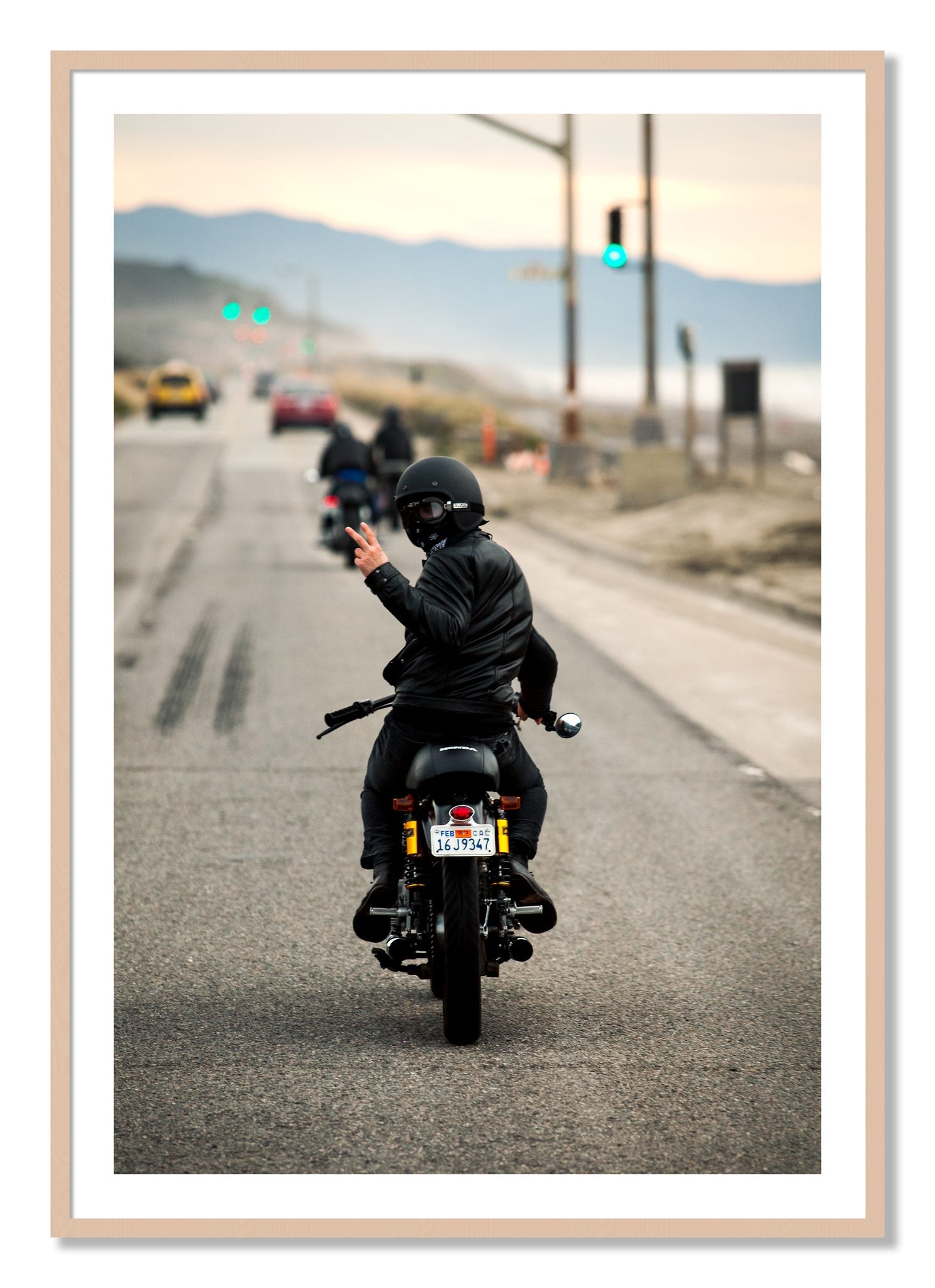 Framed photograph of Great Highway Riding by Dylan Ozanich, Maple frame, Borders