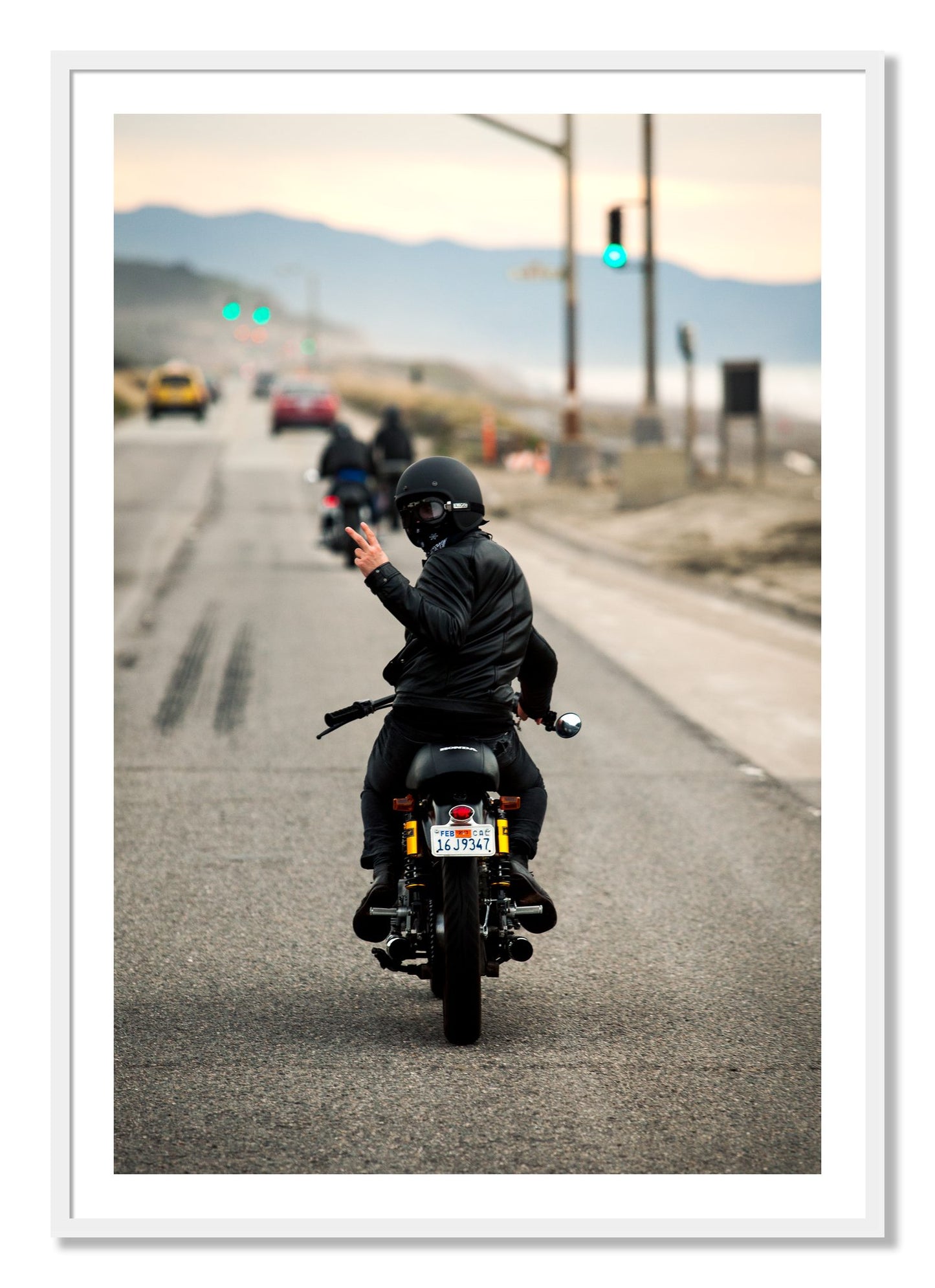 Framed photograph of Great Highway Riding by Dylan Ozanich, White frame, Borders