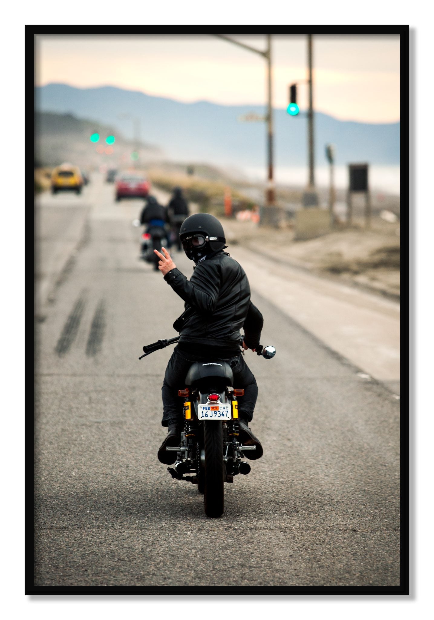 Framed photograph of Great Highway Riding by Dylan Ozanich, Black frame, Full Bleed