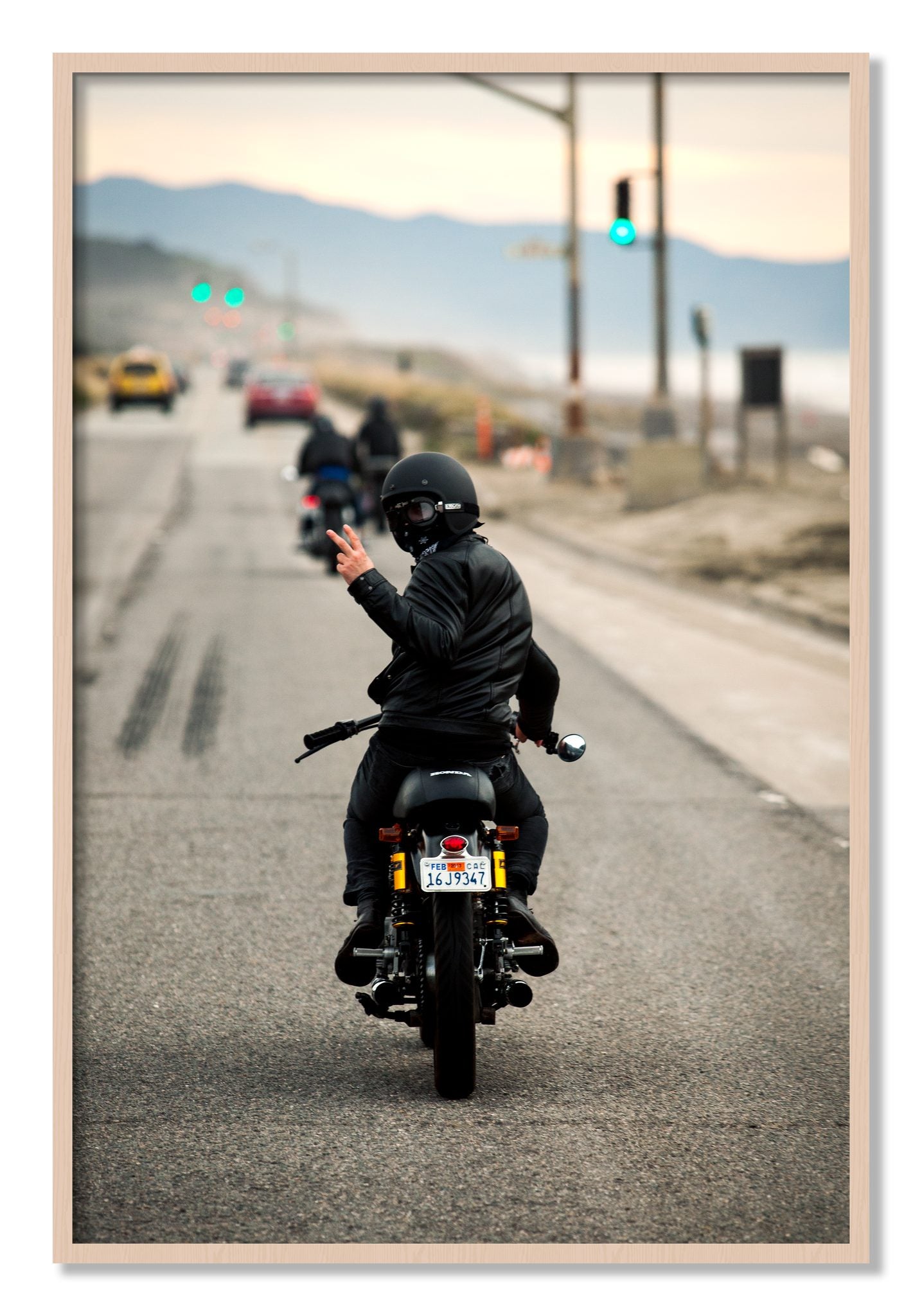 Framed photograph of Great Highway Riding by Dylan Ozanich, Maple frame, Full Bleed