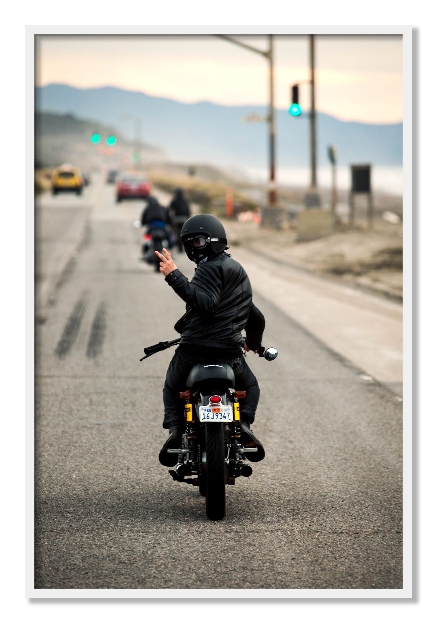 Framed photograph of Great Highway Riding by Dylan Ozanich, White frame, Full Bleed