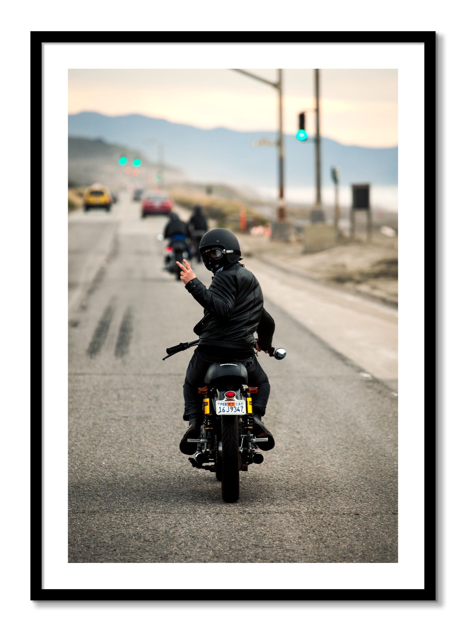 Framed photograph of Great Highway Riding by Dylan Ozanich, Black frame, Borders