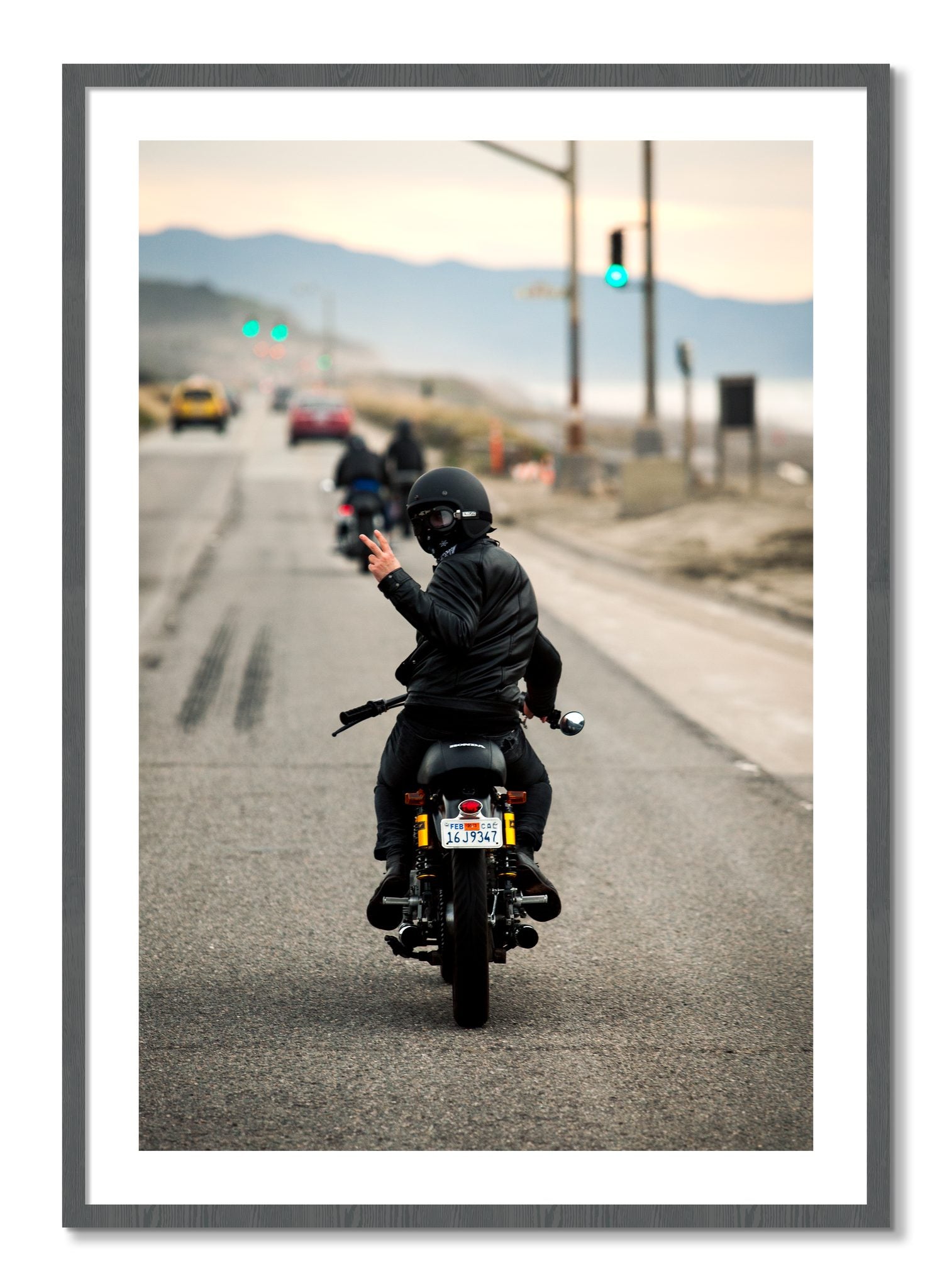 Framed photograph of Great Highway Riding by Dylan Ozanich, Grey frame, Borders