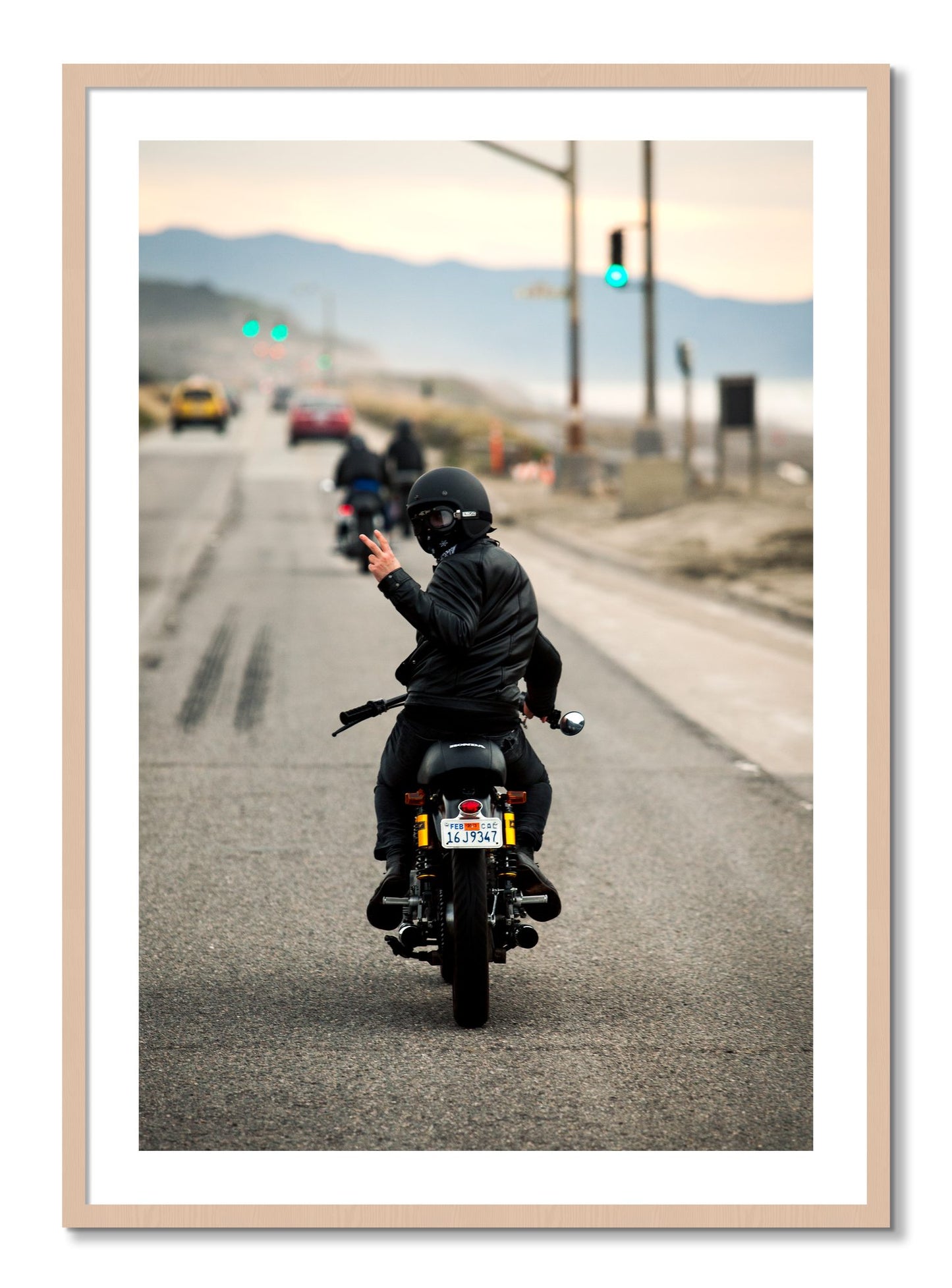 Framed photograph of Great Highway Riding by Dylan Ozanich, Maple frame, Borders