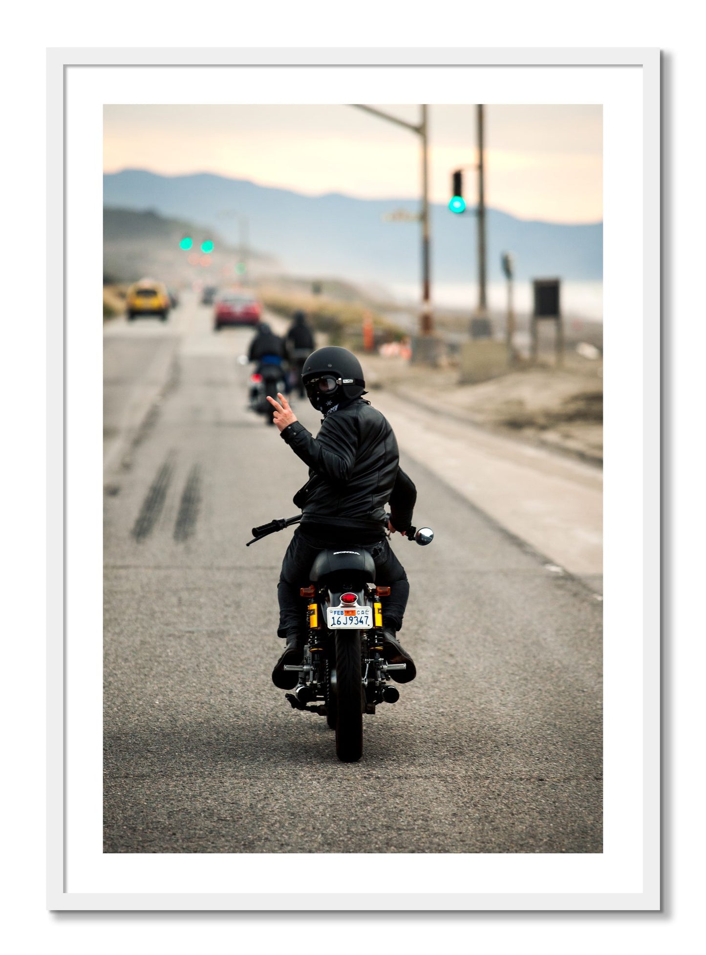 Framed photograph of Great Highway Riding by Dylan Ozanich, White frame, Borders