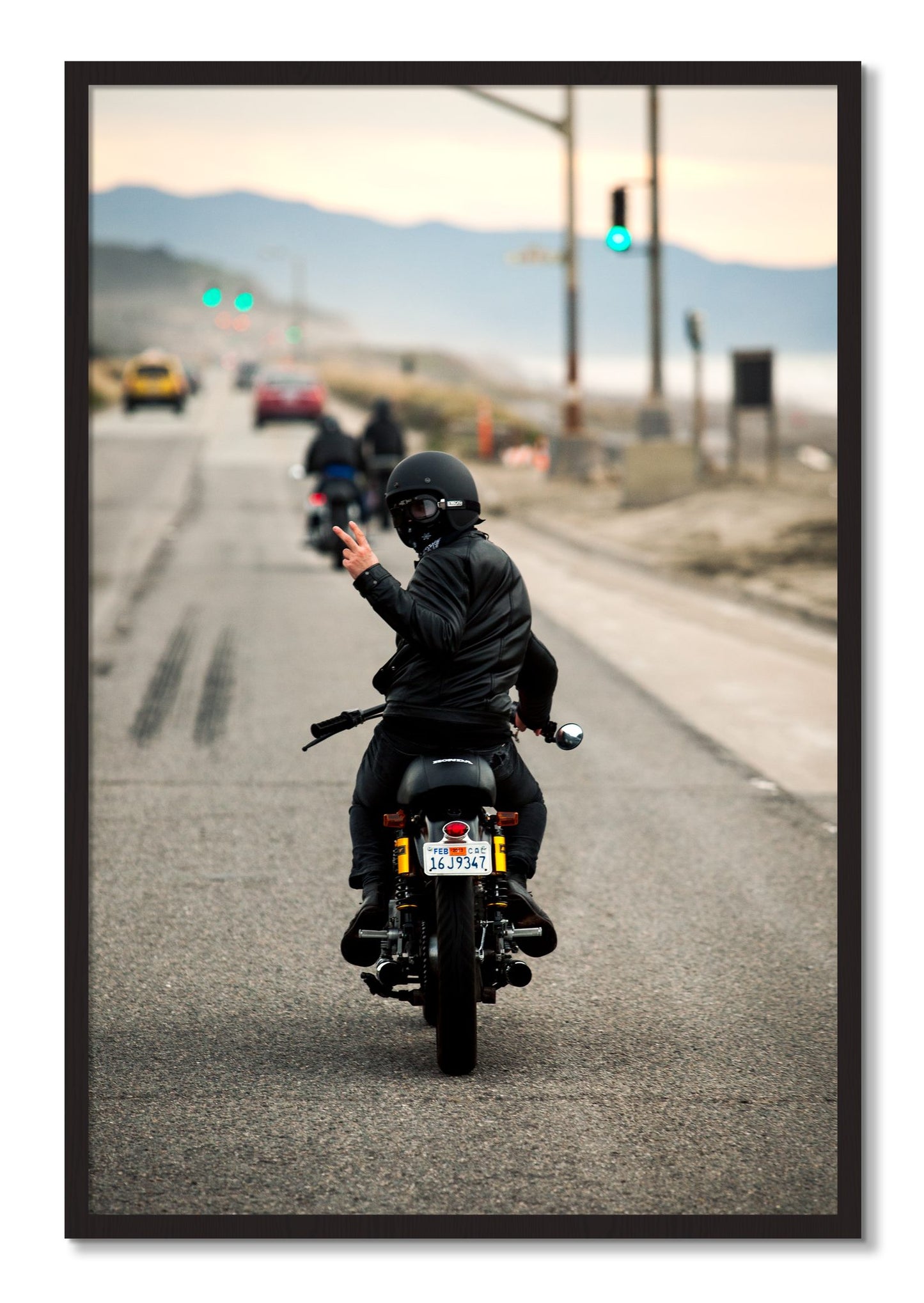 Framed photograph of Great Highway Riding by Dylan Ozanich, Black Walnut frame, Full Bleed