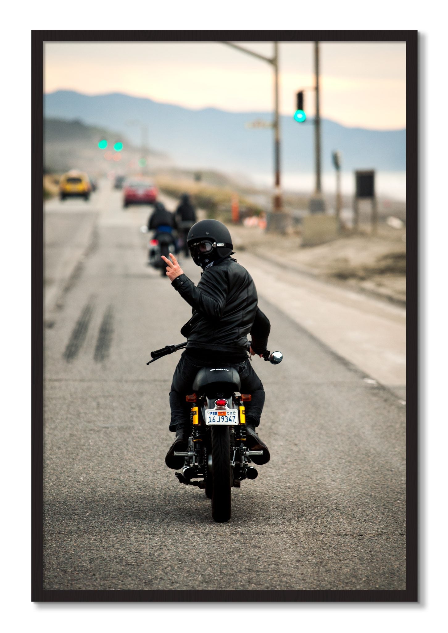 Framed photograph of Great Highway Riding by Dylan Ozanich, Black Walnut frame, Full Bleed