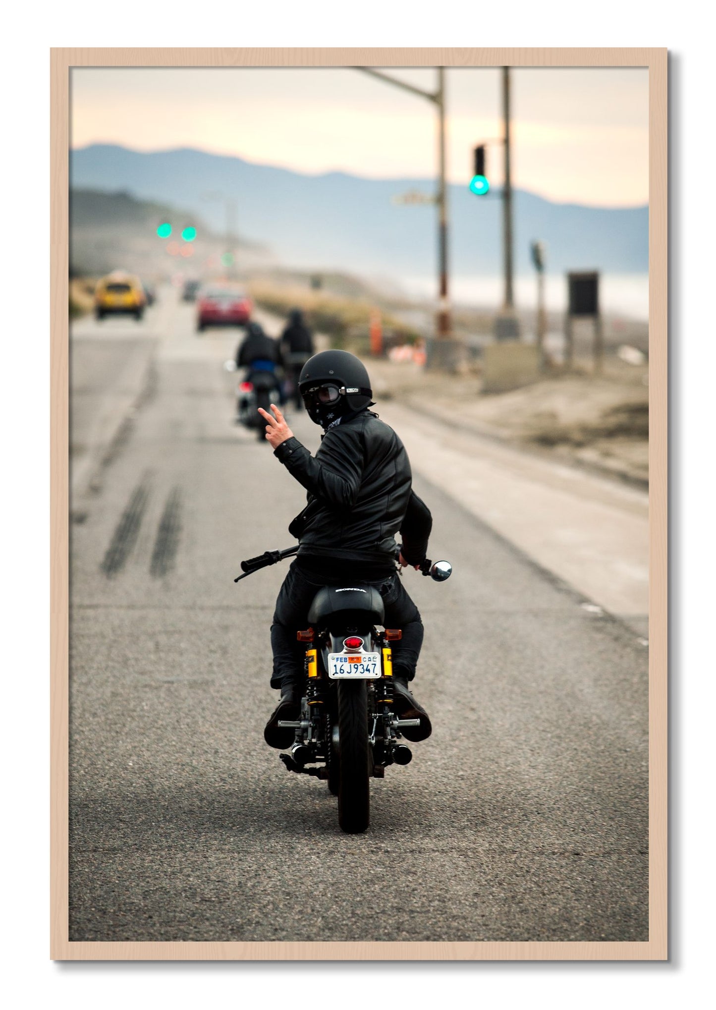 Framed photograph of Great Highway Riding by Dylan Ozanich, Maple frame, Full Bleed