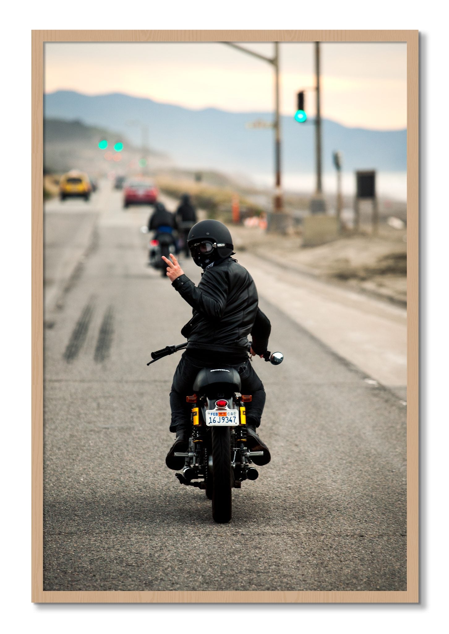 Framed photograph of Great Highway Riding by Dylan Ozanich, Oak frame, Full Bleed