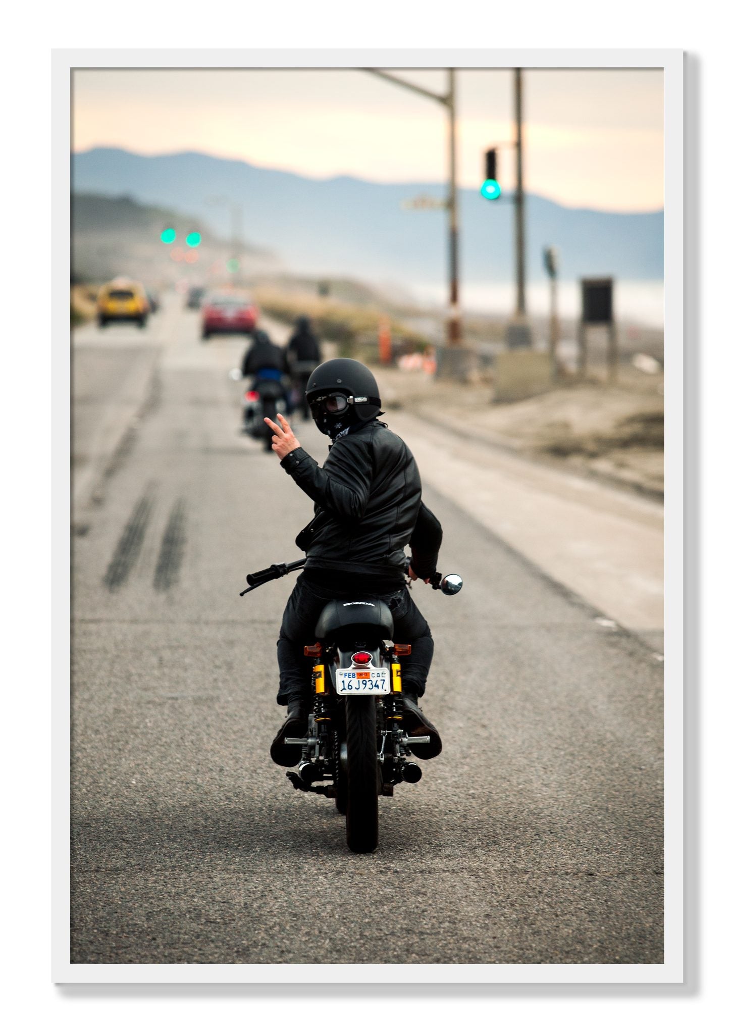 Framed photograph of Great Highway Riding by Dylan Ozanich, White frame, Full Bleed