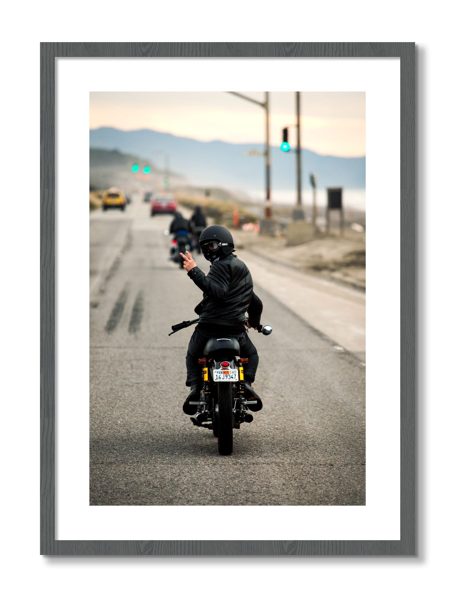 Framed photograph of Great Highway Riding by Dylan Ozanich, Grey frame, Borders