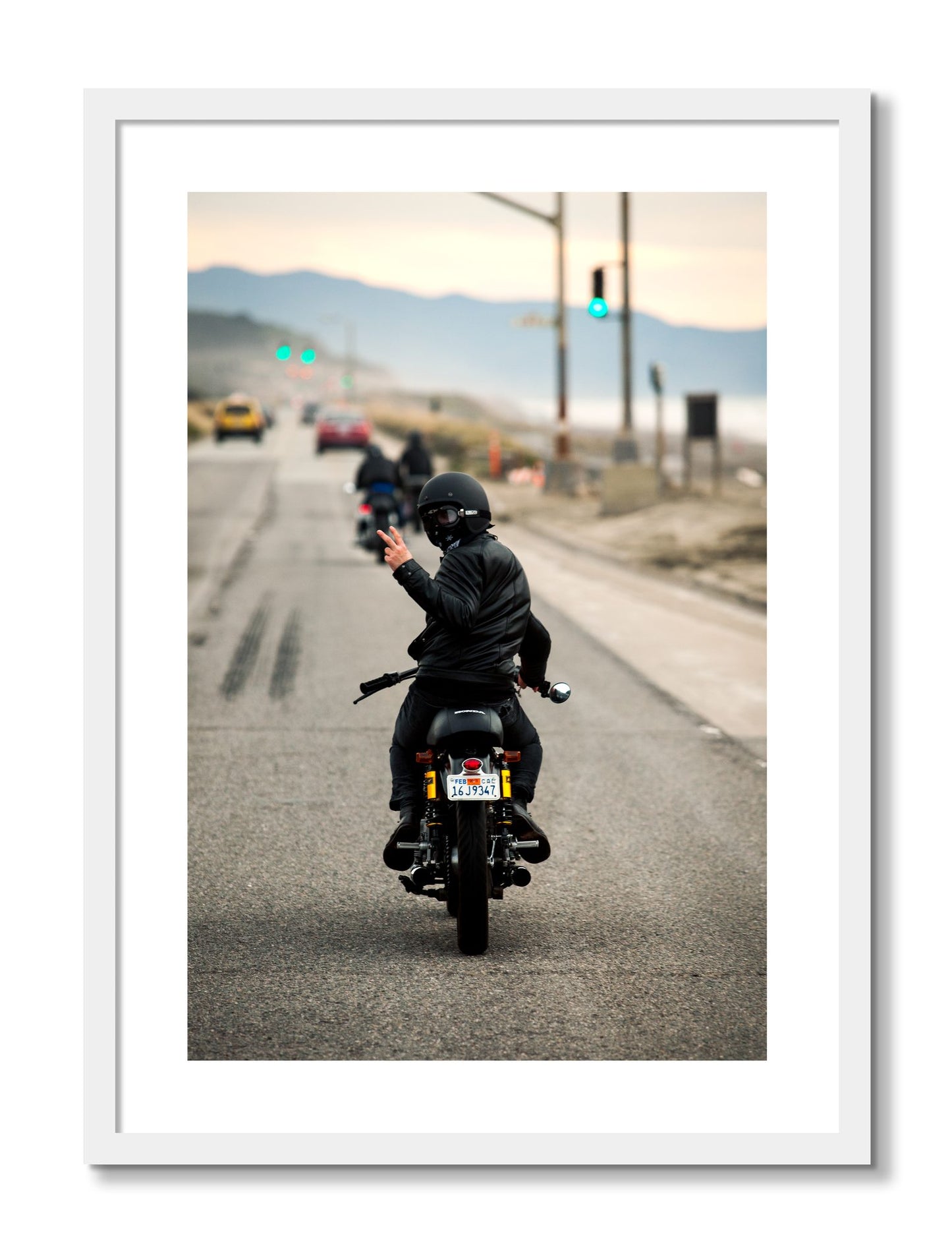 Framed photograph of Great Highway Riding by Dylan Ozanich, White frame, Borders