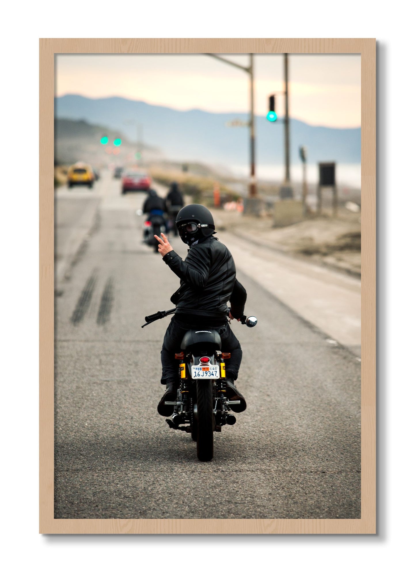 Framed photograph of Great Highway Riding by Dylan Ozanich, Oak frame, Full Bleed
