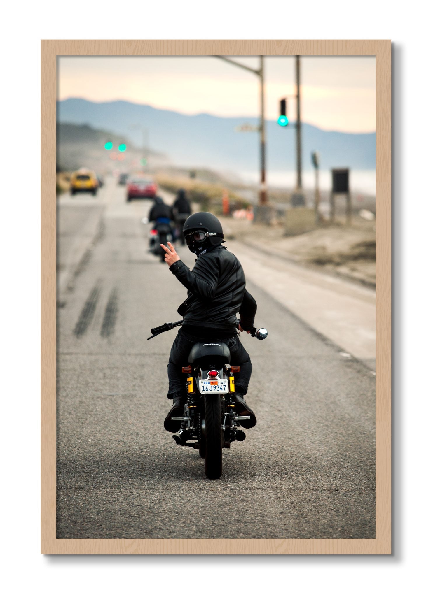 Framed photograph of Great Highway Riding by Dylan Ozanich, Oak frame, Full Bleed