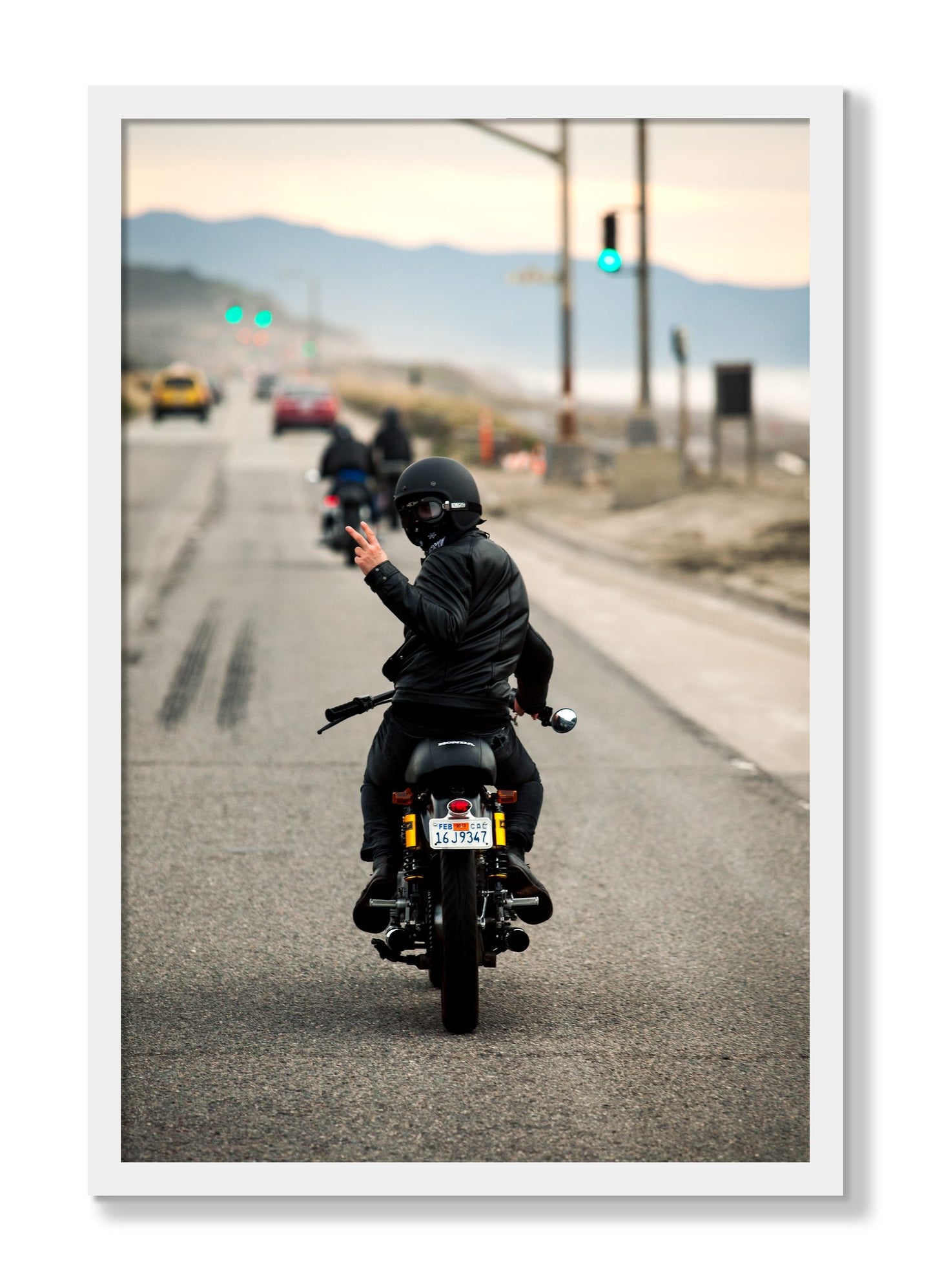 Framed photograph of Great Highway Riding by Dylan Ozanich, White frame, Full Bleed