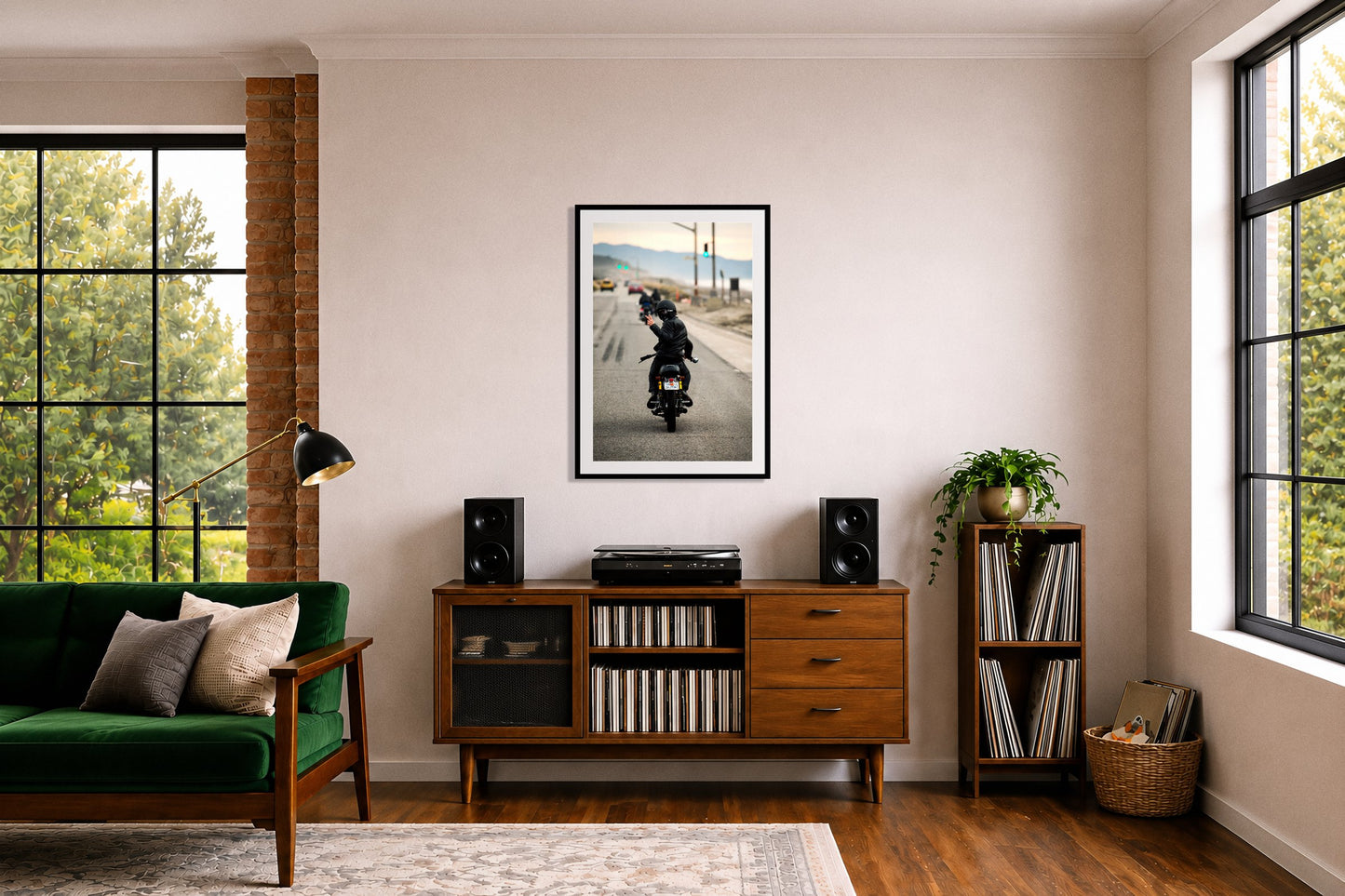 Framed photograph of Great Highway Riding by Dylan Ozanich displayed on a wall