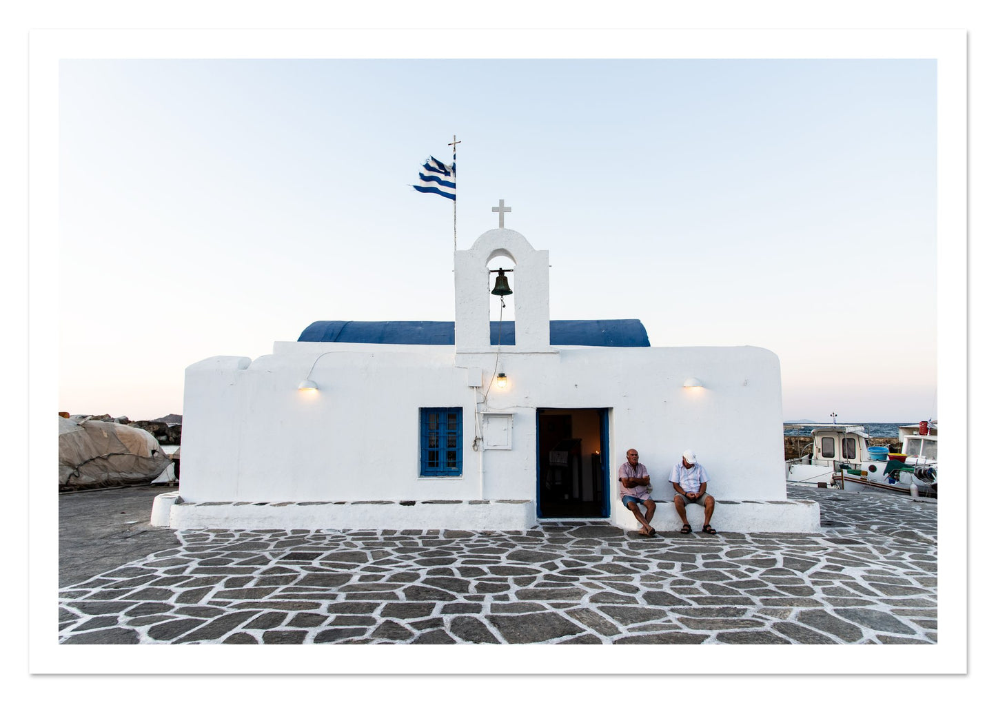 Fine art print of Greek Boathouse by Dylan Ozanich, unframed