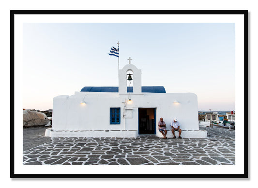 Framed photograph of Greek Boathouse by Dylan Ozanich, Black frame, Borders