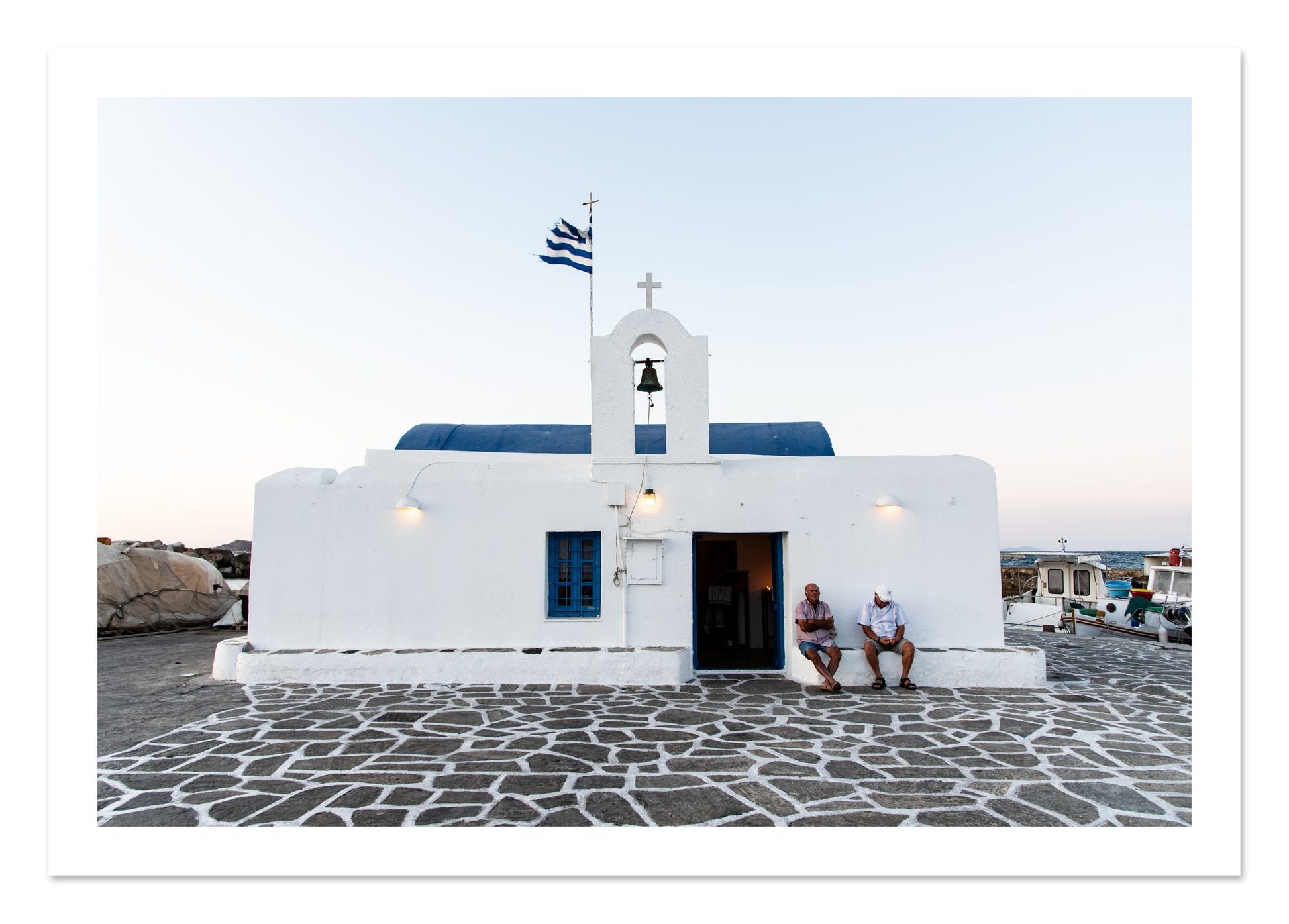 Fine art print of Greek Boathouse by Dylan Ozanich, unframed