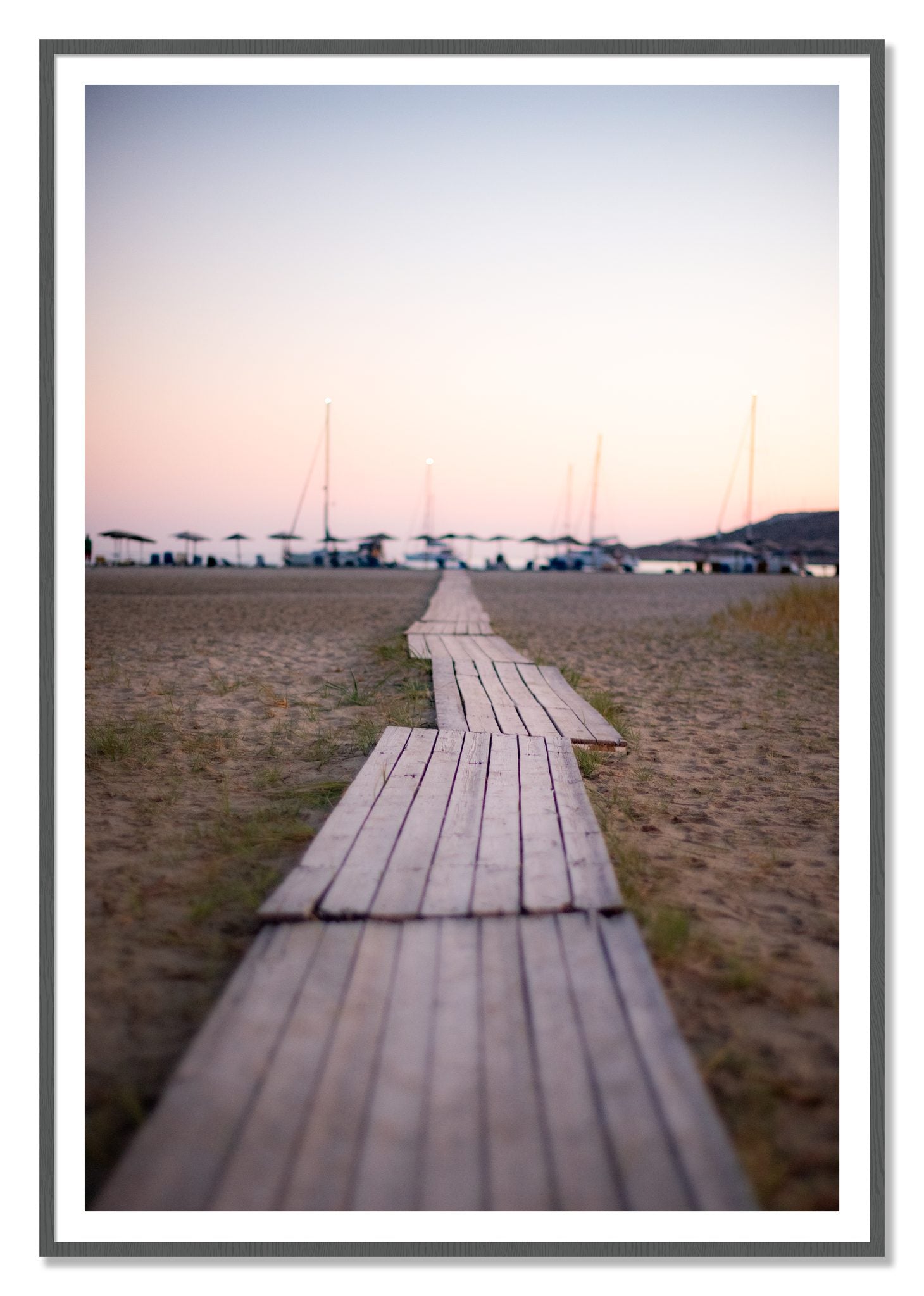 Greek Isles by Dylan Ozanich, 48×72 print with a White Border in a Grey frame