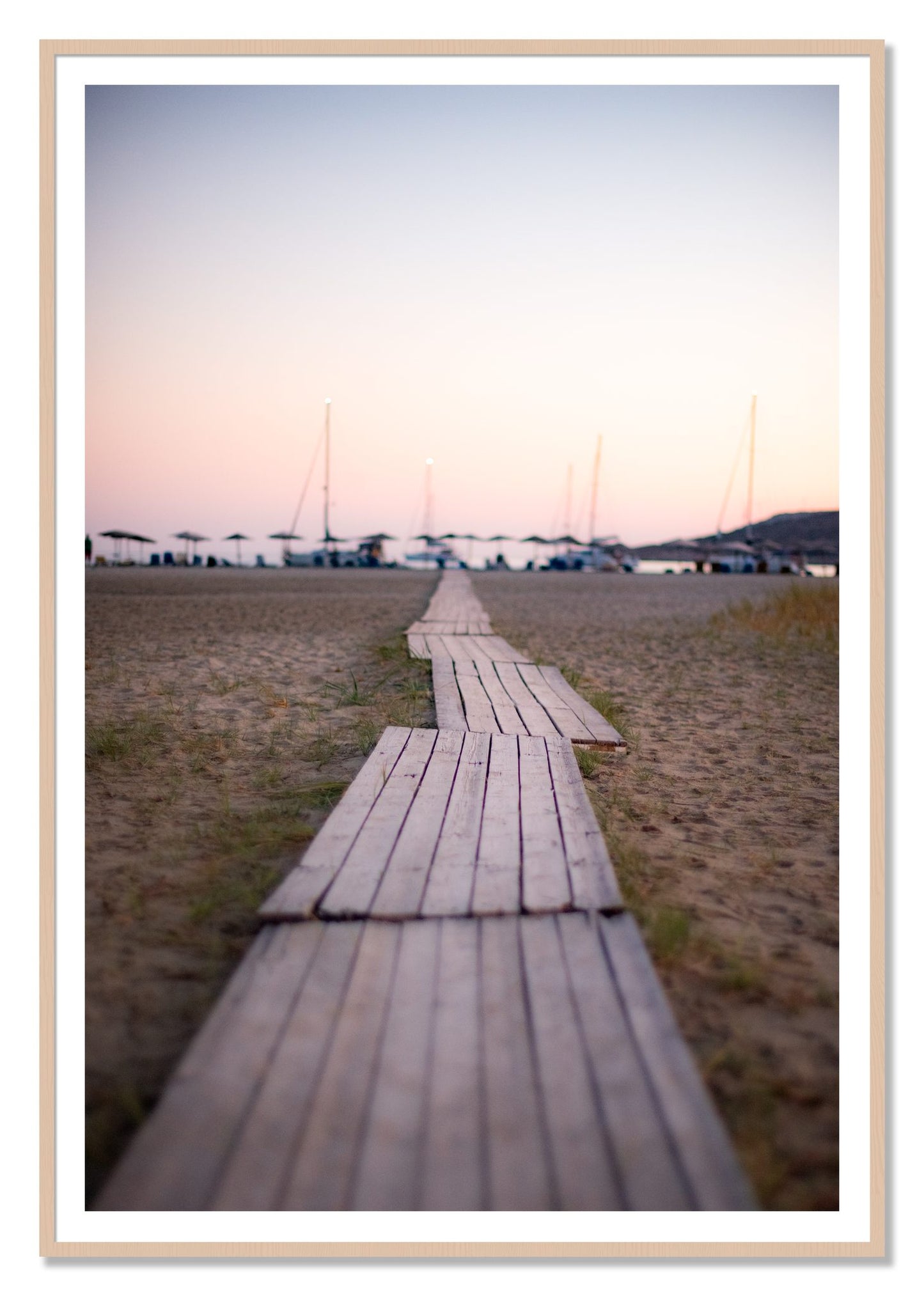 Greek Isles by Dylan Ozanich, 48×72 print with a White Border in a Maple frame