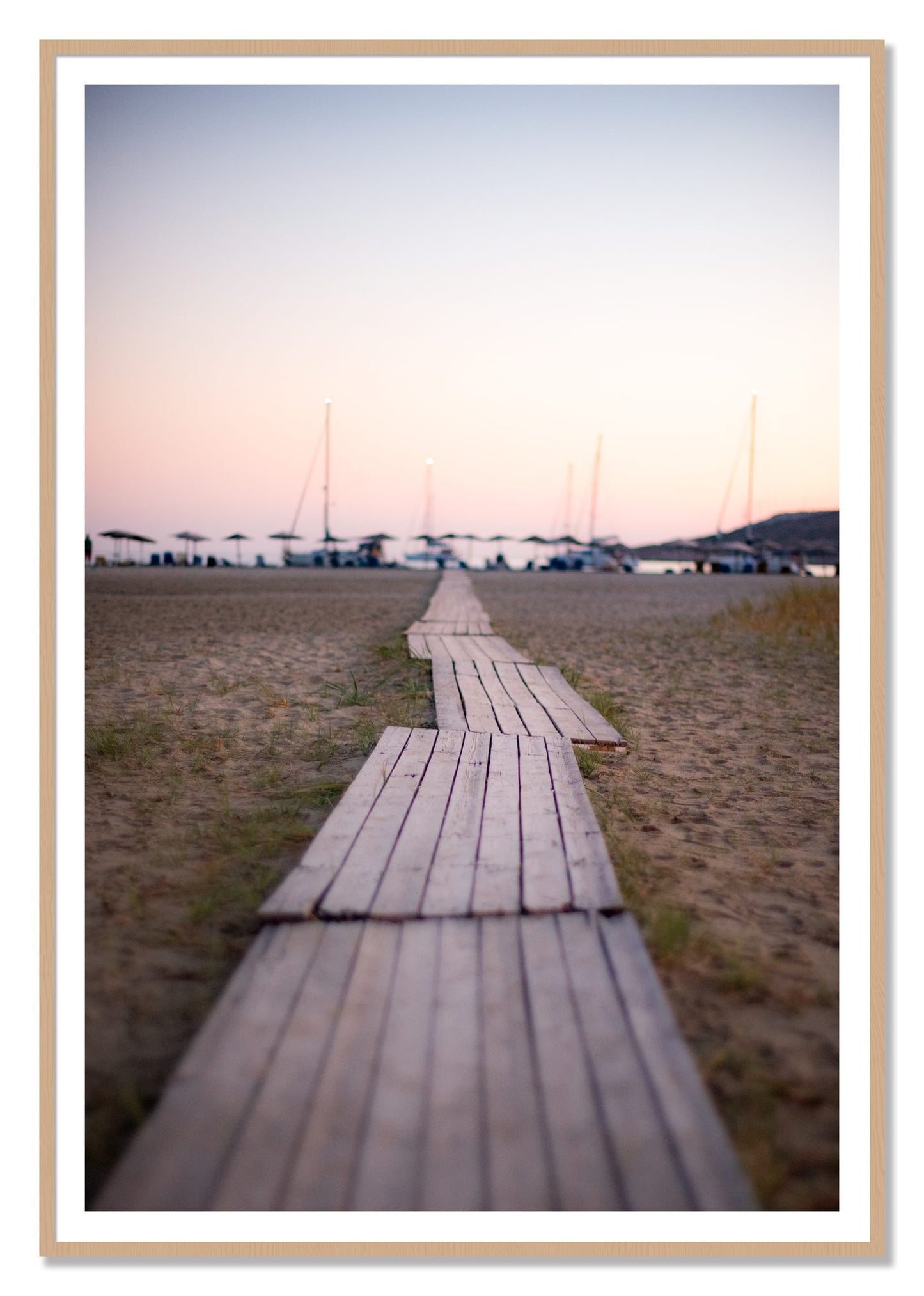 Greek Isles by Dylan Ozanich, 48×72 print with a White Border in an Oak frame