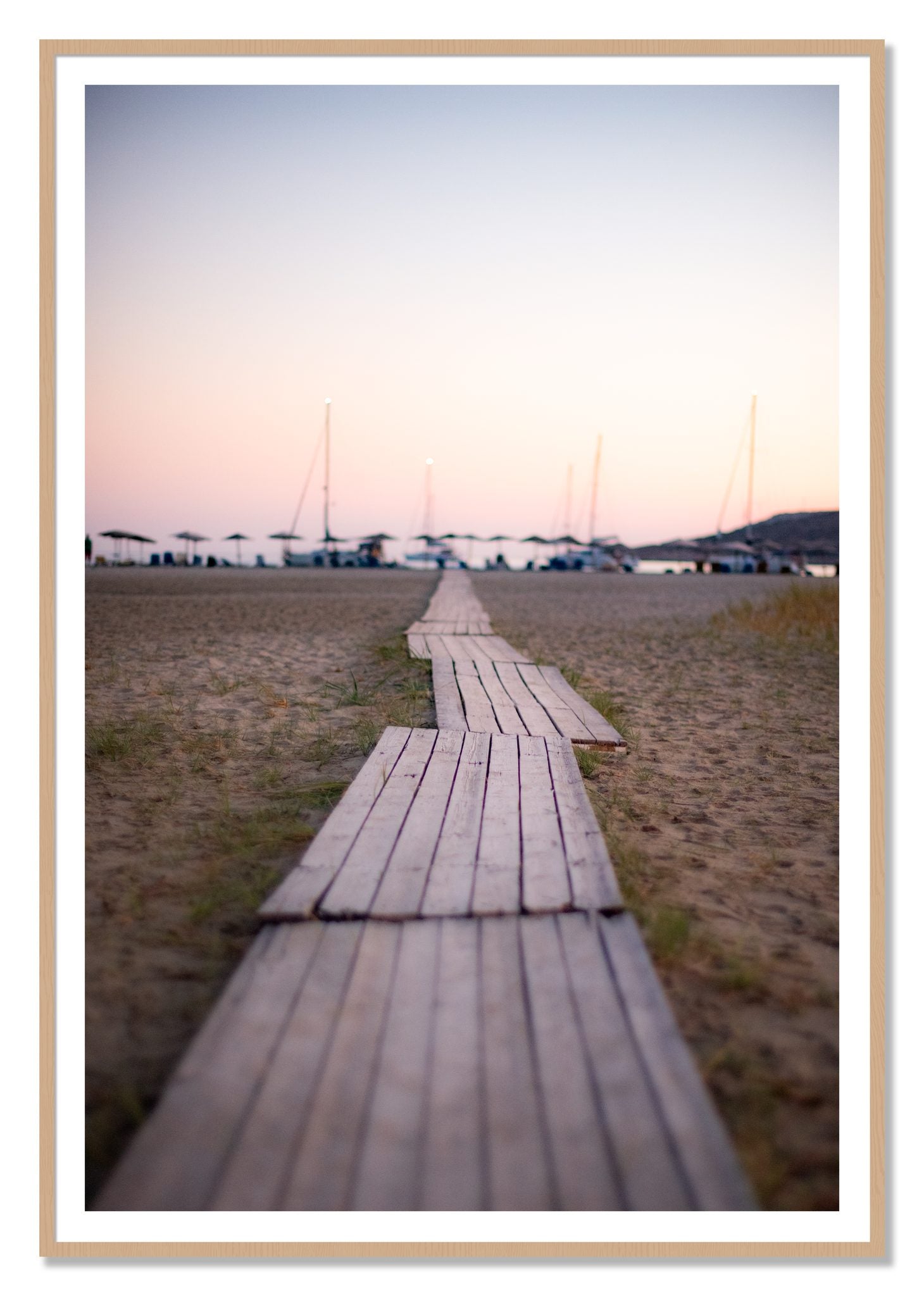 Greek Isles by Dylan Ozanich, 48×72 print with a White Border in an Oak frame