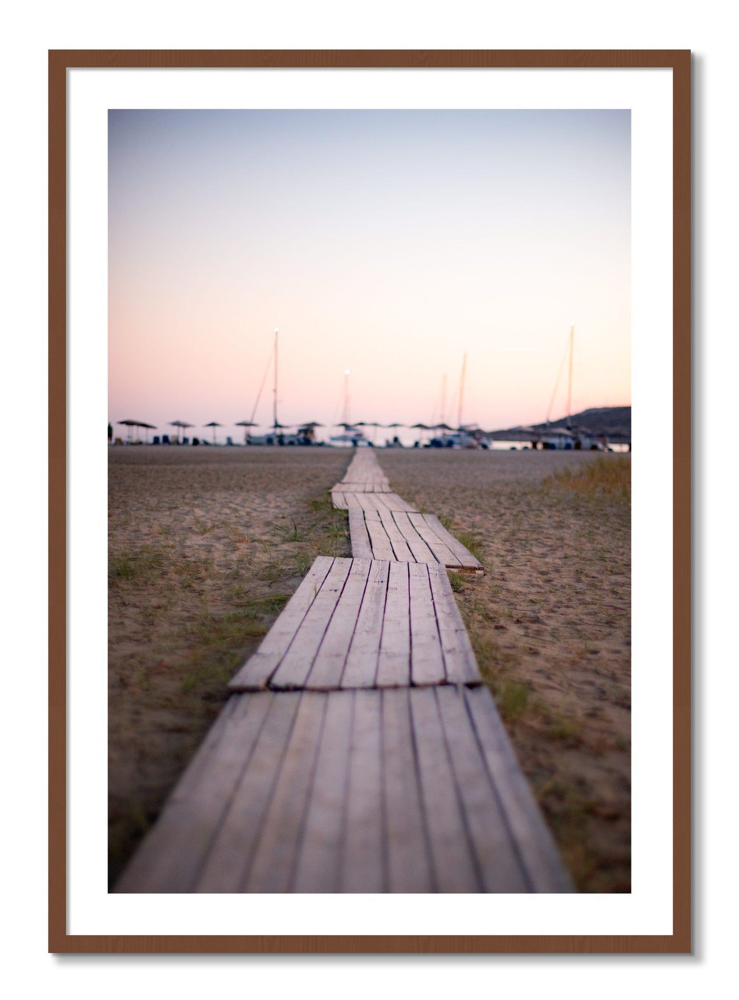 Framed photograph of Greek Isles by Dylan Ozanich, Walnut frame, Borders